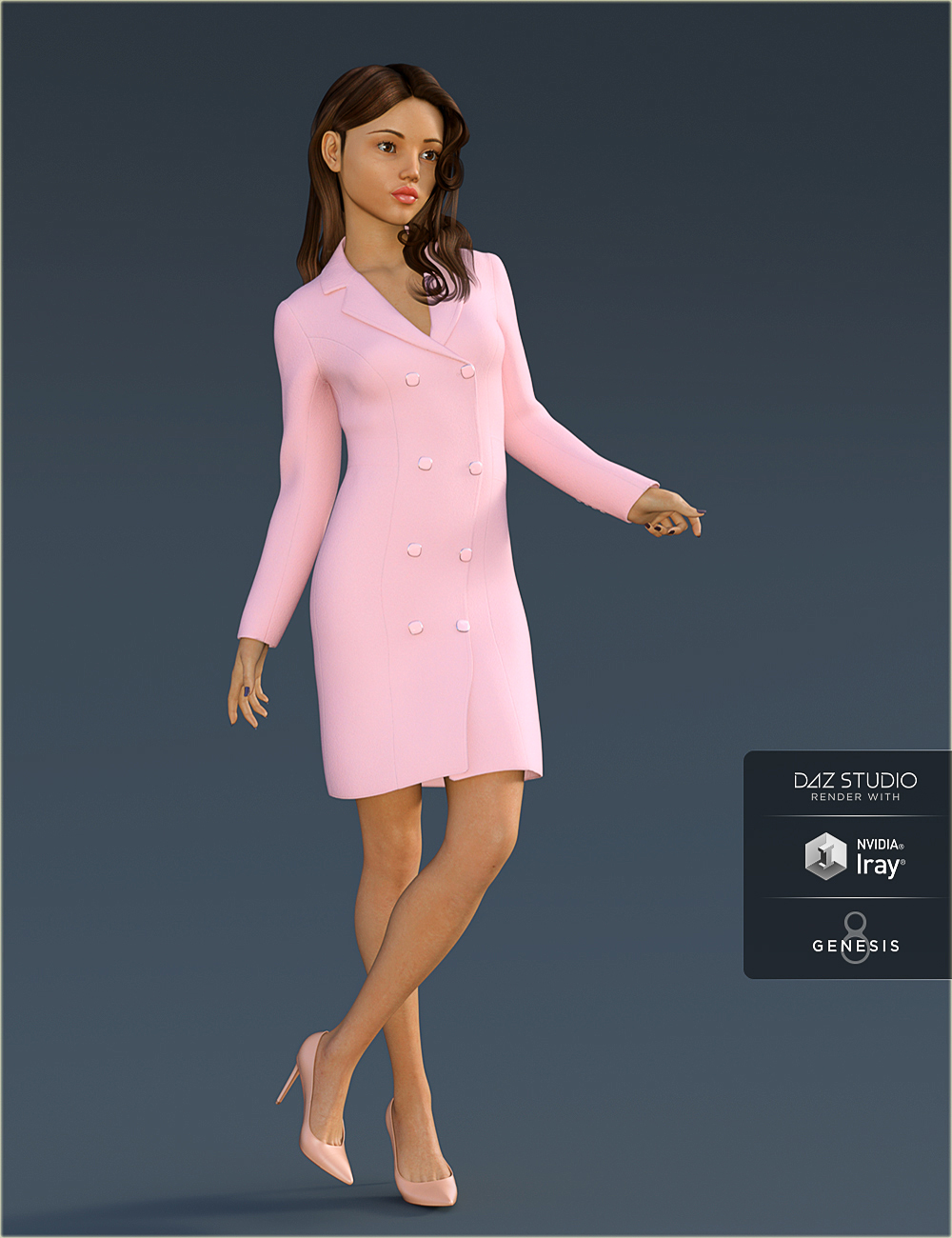 DForce H C Double Button Dress For Genesis 8 Female S Daz 3D