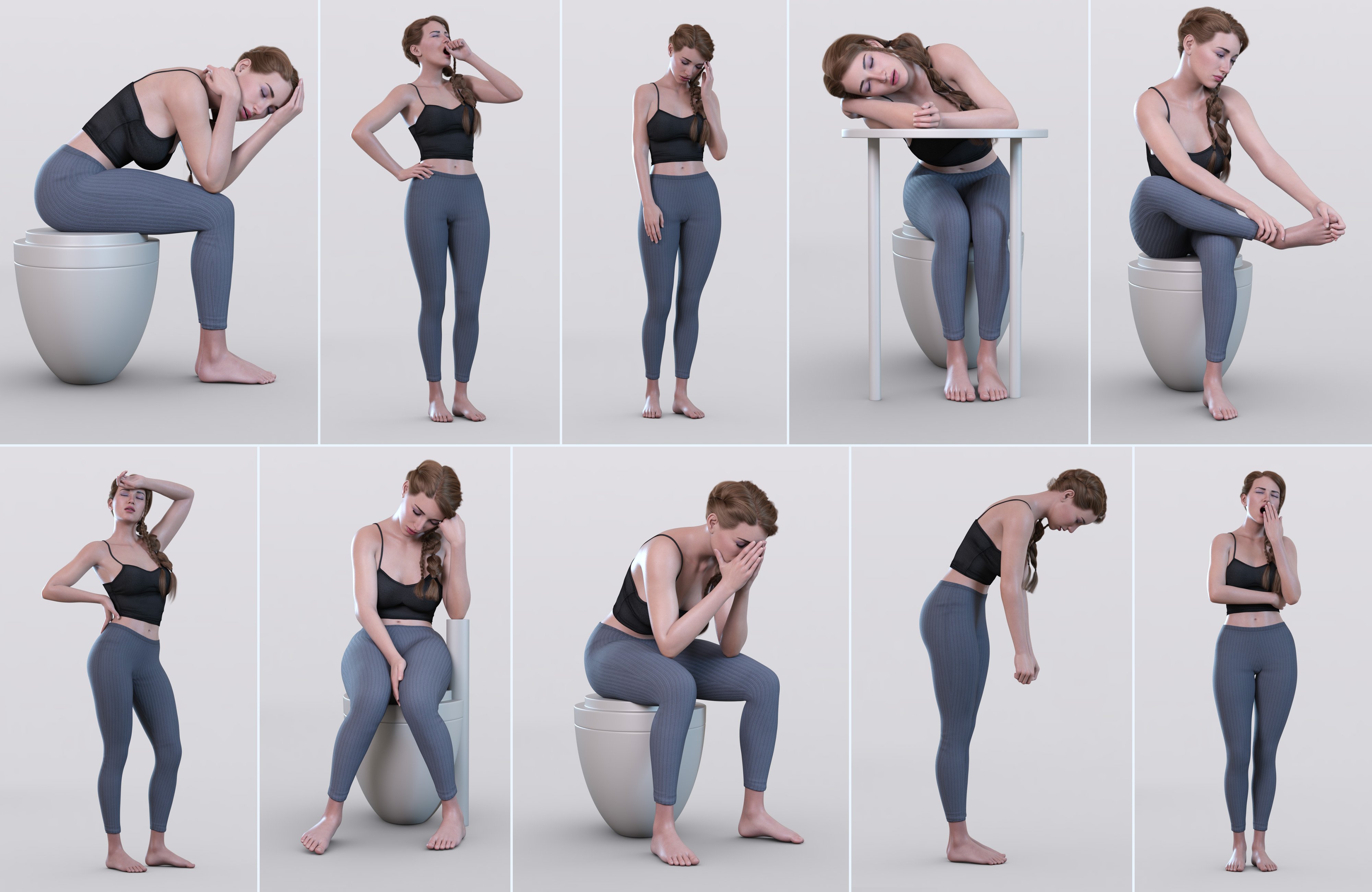 Z Tired And Exhausted Utility Pose Collection For Genesis And