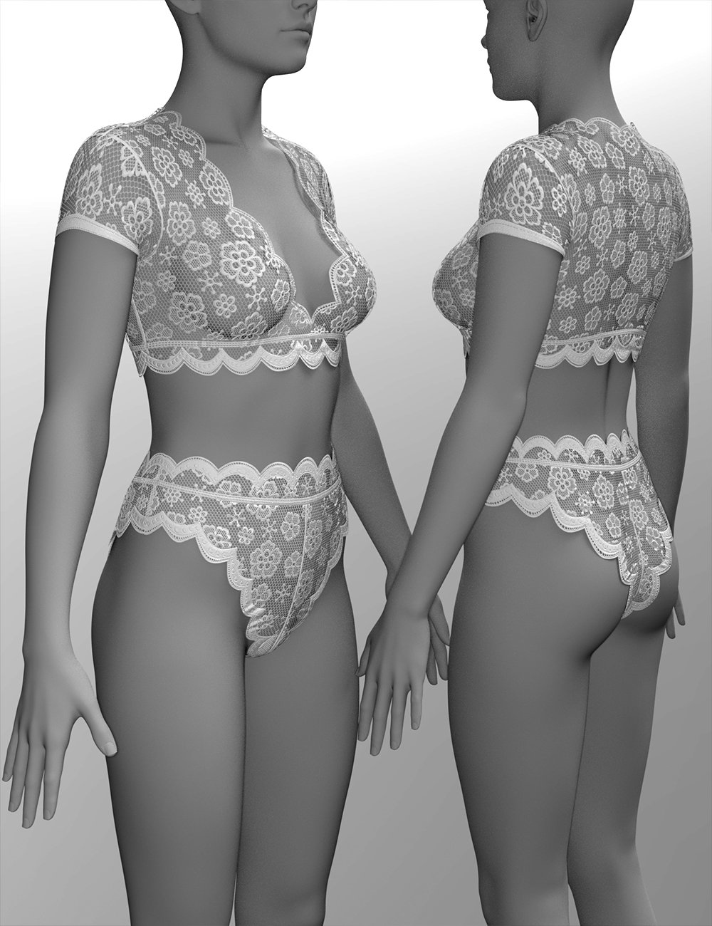 Contrast Lace Lingerie For Genesis Daz D