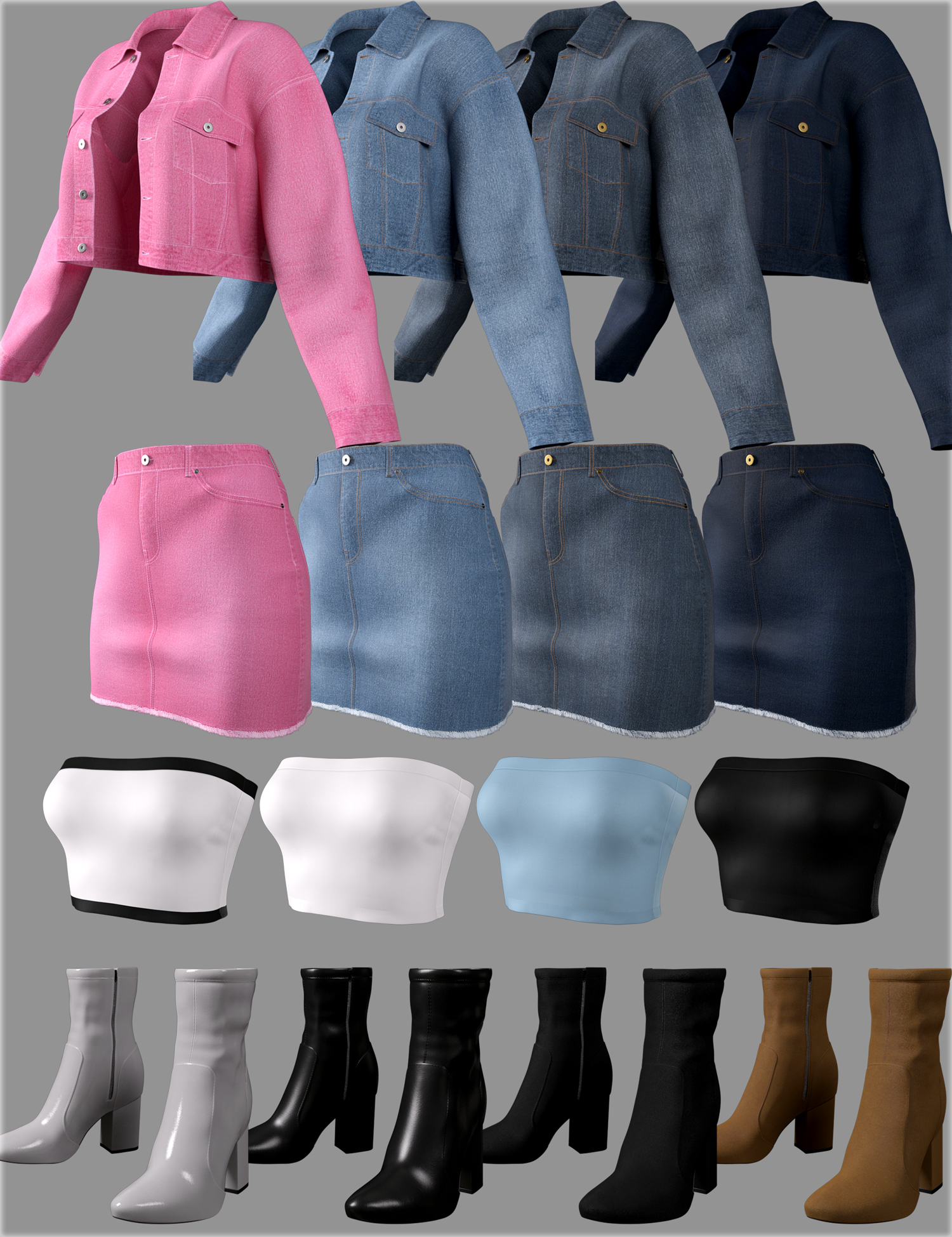 Dforce Hnc Cropped Denim Jacket Outfit For Genesis Daz D