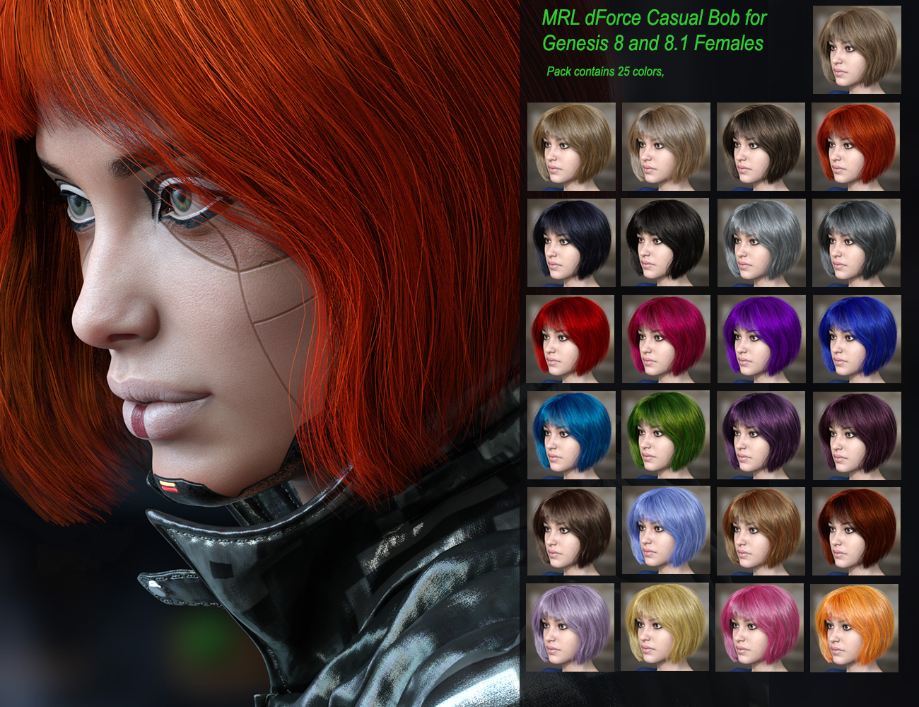 MRL DForce Casual Bob Hair For Genesis 8 And 8 1 Female Daz 3D