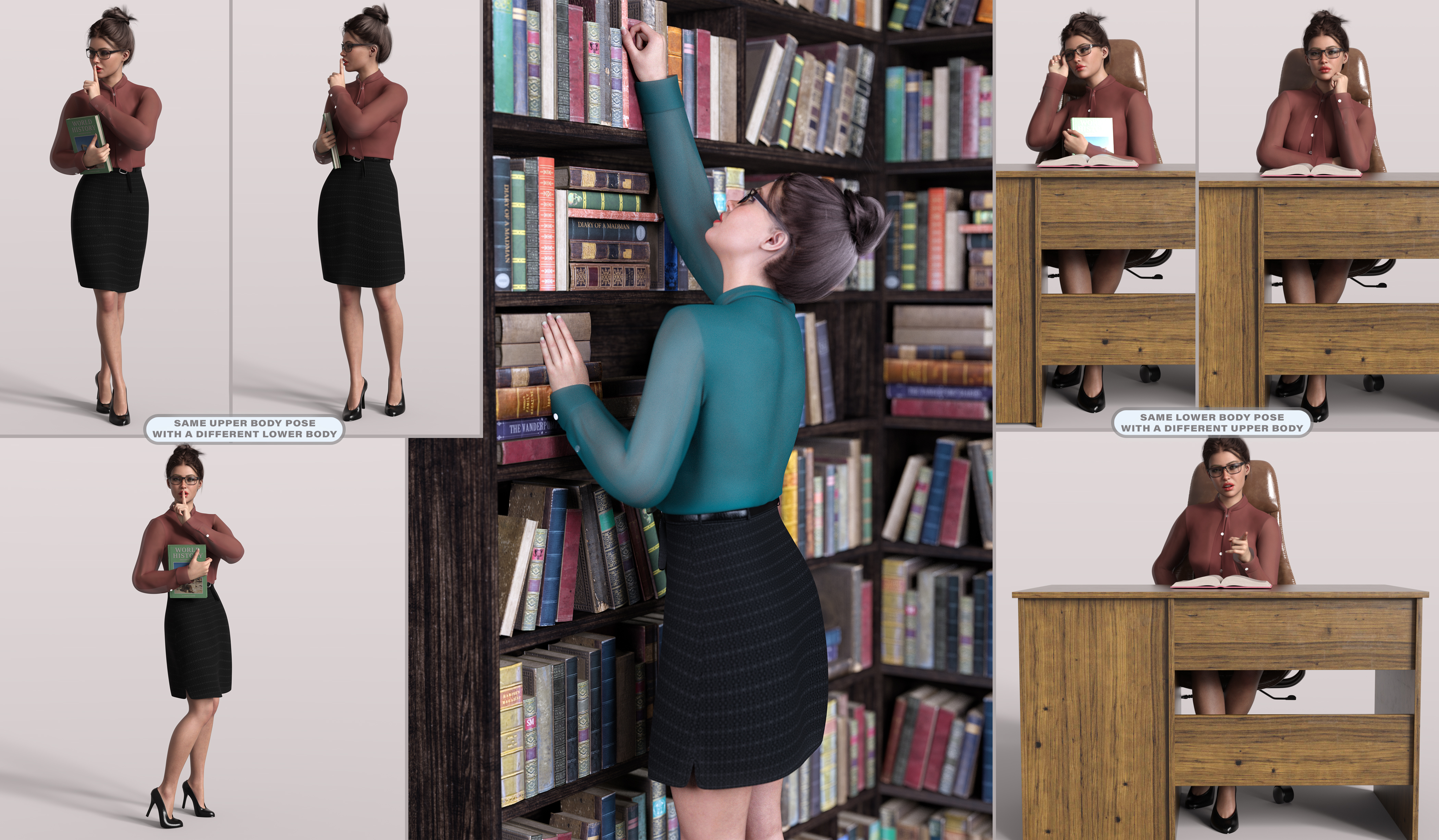 Z Professions Librarian Pose Mega Set For Genesis And Female Daz D