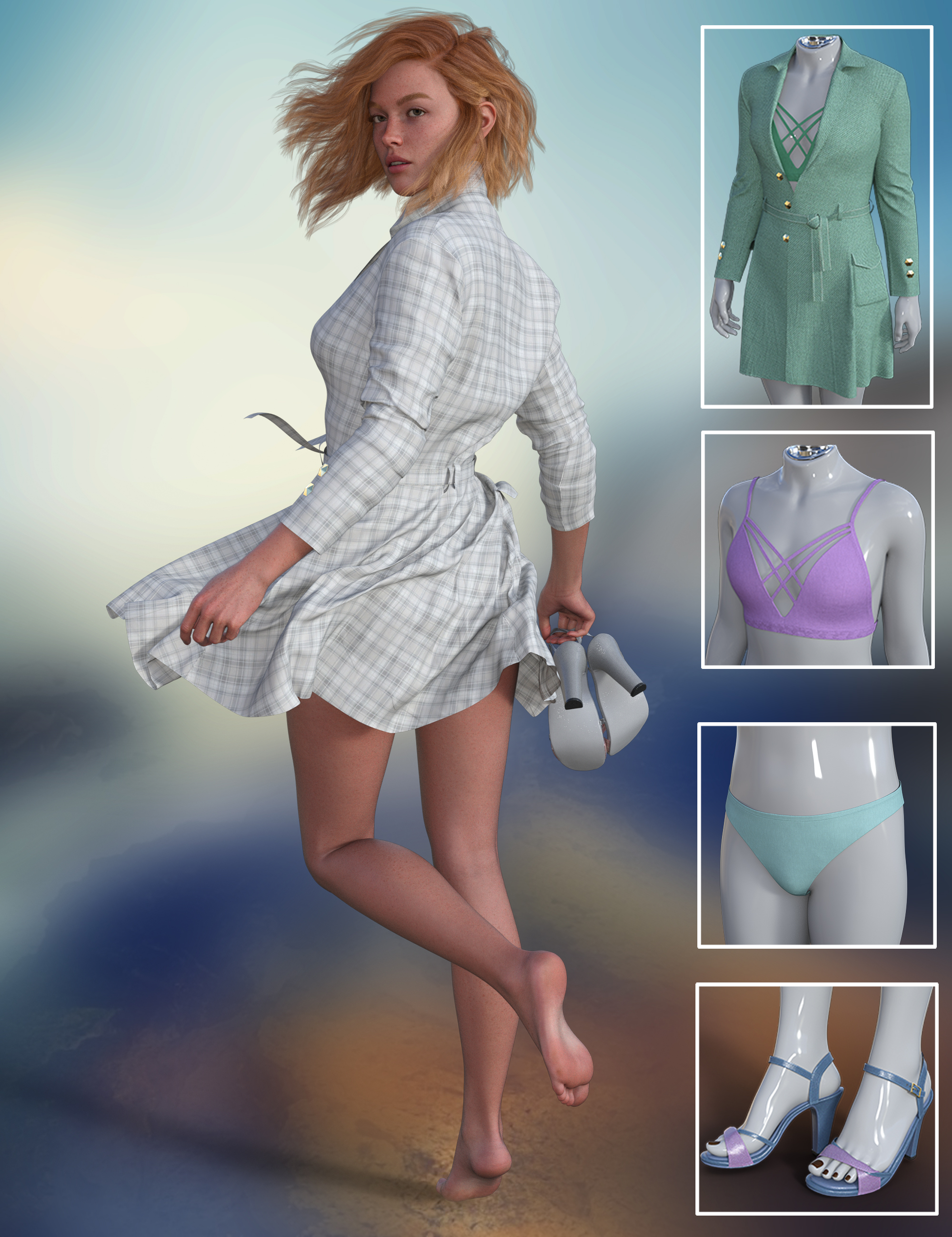 DForce BRZ Belted Dress And Poses For Genesis 9 Daz 3D