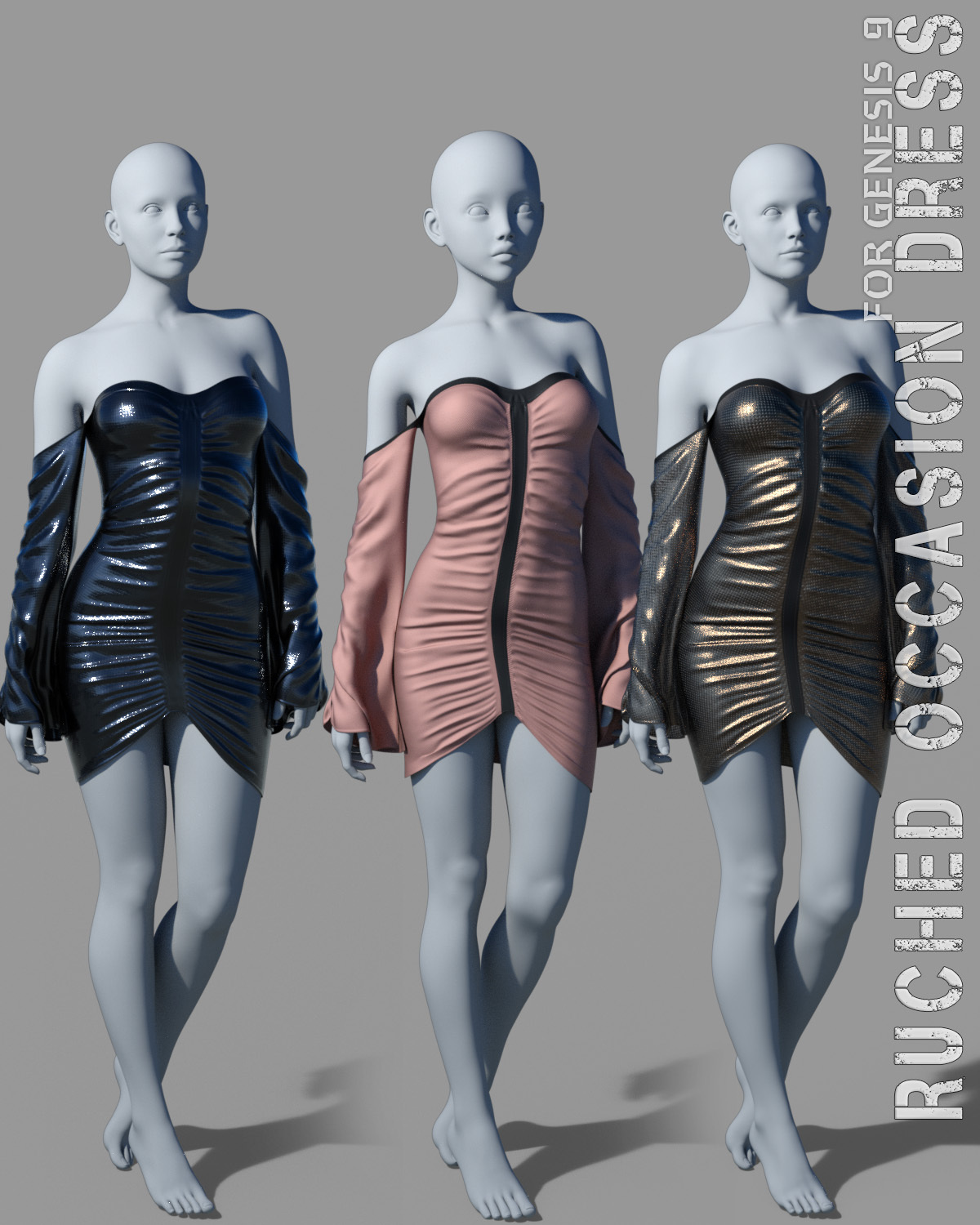 DForce Ruched Occasion Dress Genesis 9 Daz 3D