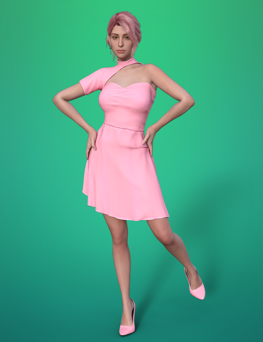 DForce Sexy One Shoulder Dress For Genesis 9 Daz 3D