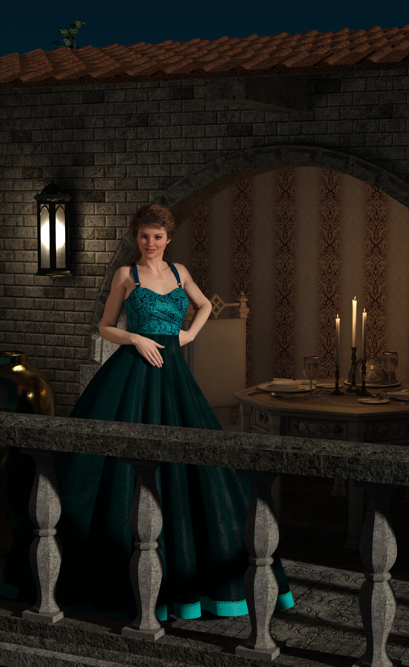 On The Balcony, (an Iray Makeover of a 2014 render,) by L'Adair