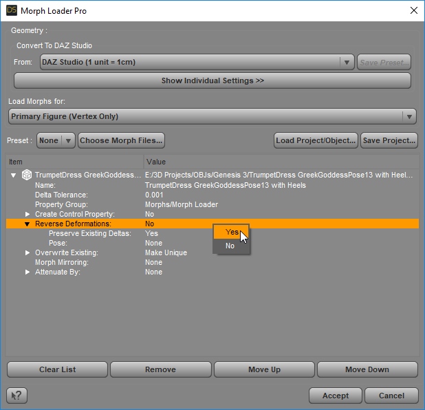 Morph Loader Pro with file options expanded screenshot