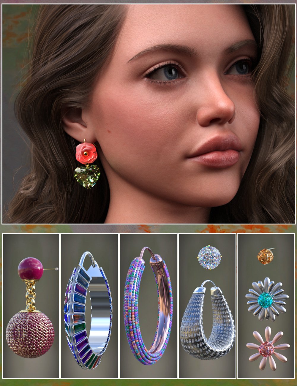 Sparkly Earrings for Genesis 9 by: Virtual_World, 3D Models by Daz 3D