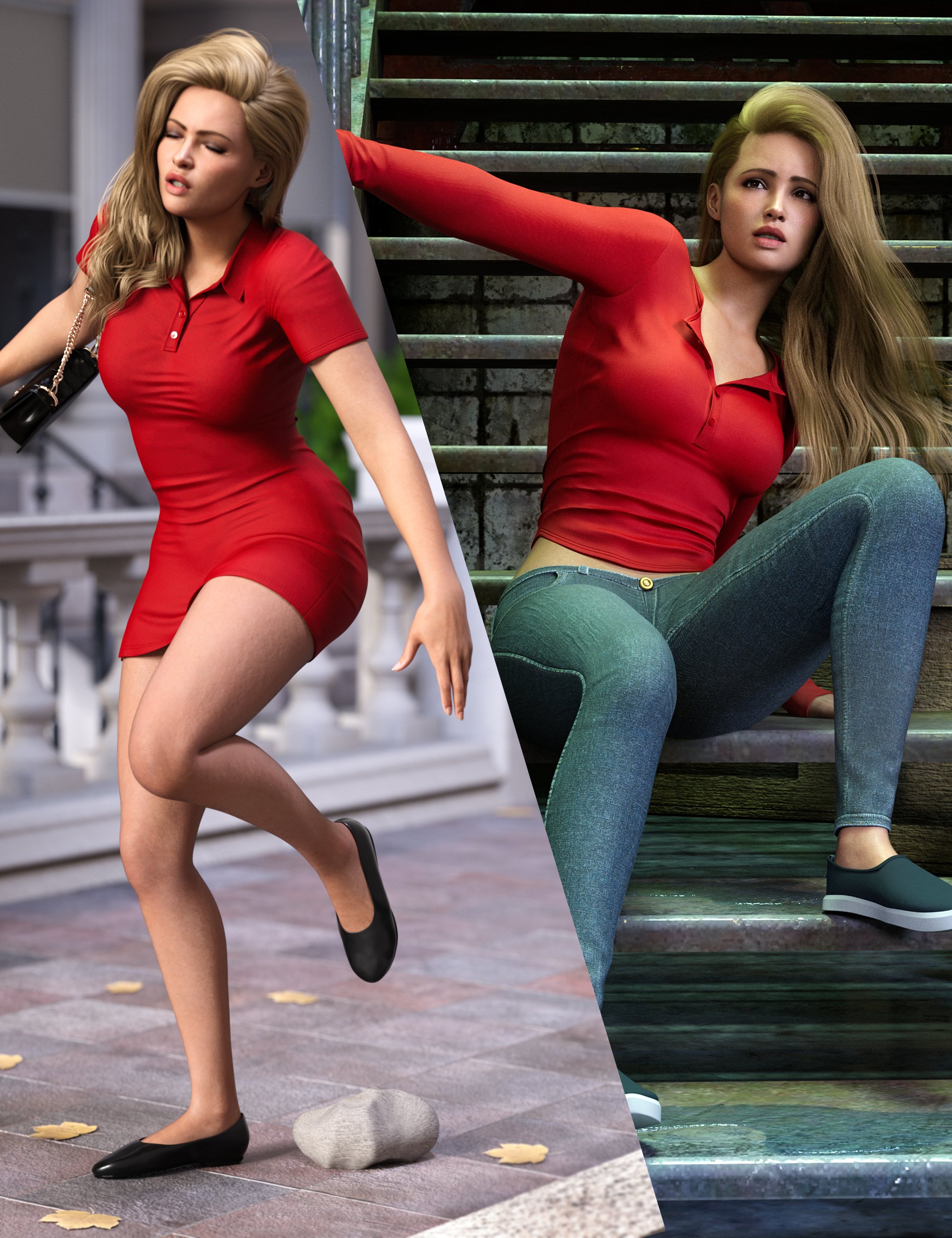 Z Stumbling and Falling Pose Utility Set for Genesis 9 and 8 Female by: Zeddicuss, 3D Models by Daz 3D