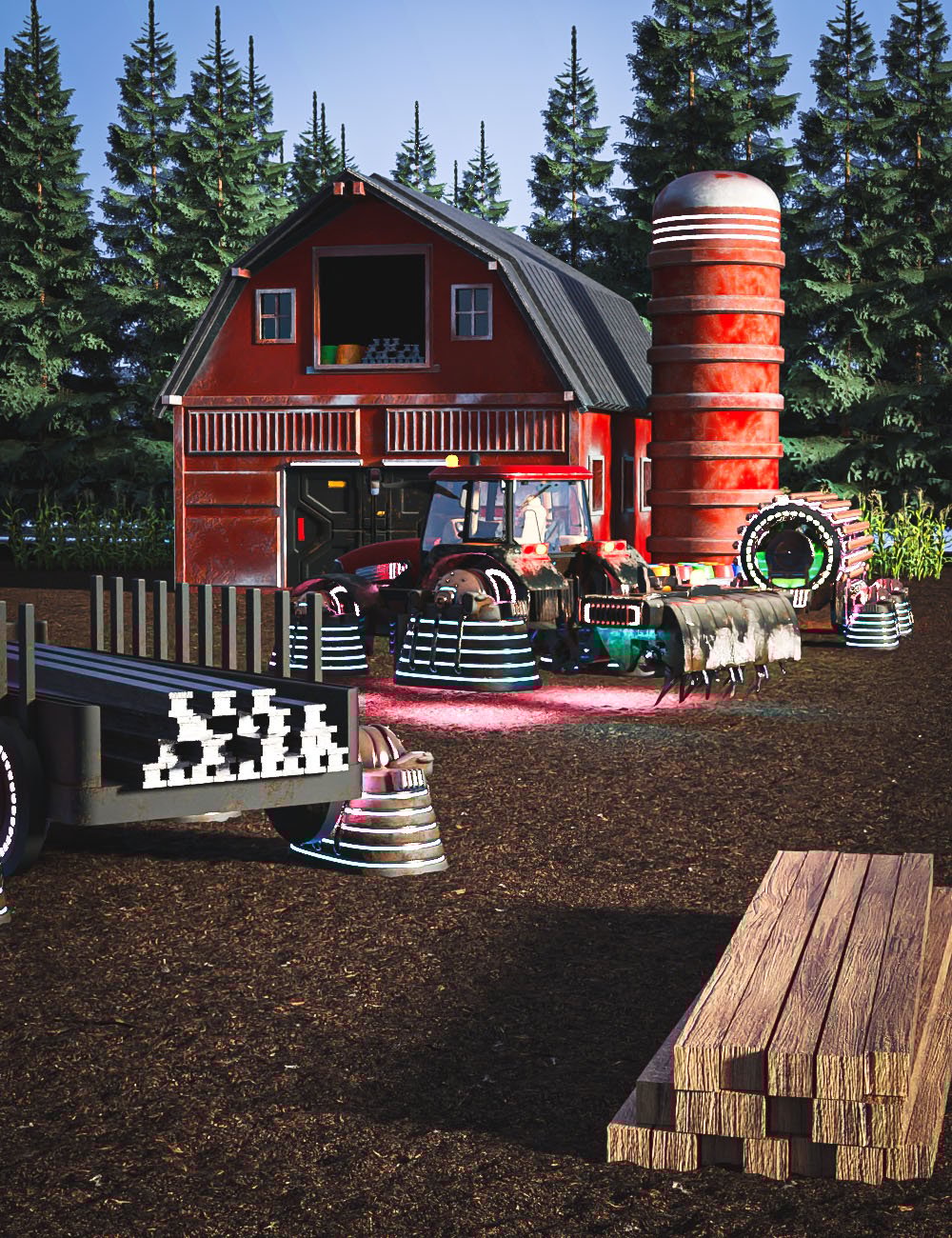 Sci-Fi Hover Tractor, Sprayer and Trailer Bundle by: AcharyaPolina, 3D Models by Daz 3D