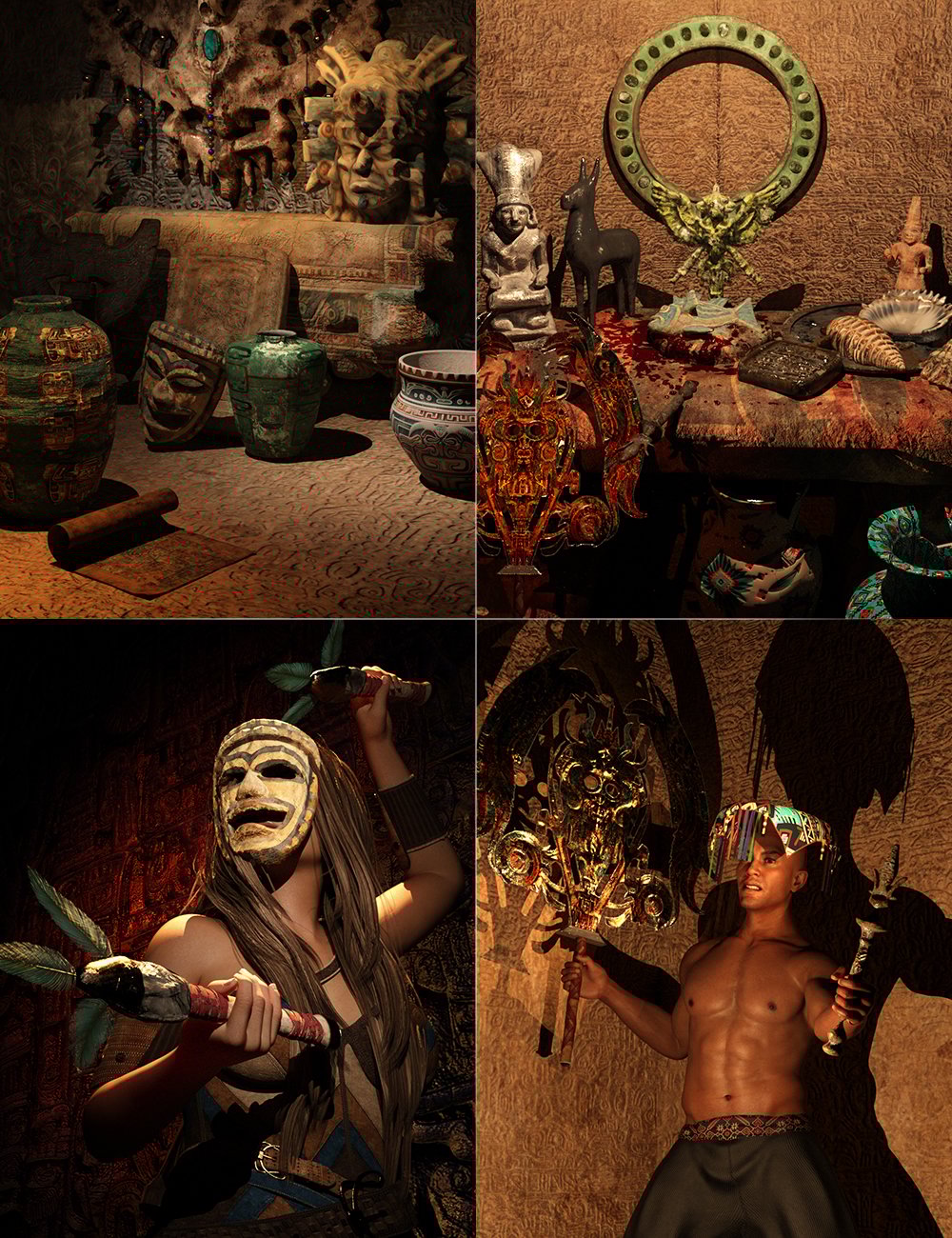 Mayan and Inca Props Bundle by: JDA HDRI, 3D Models by Daz 3D