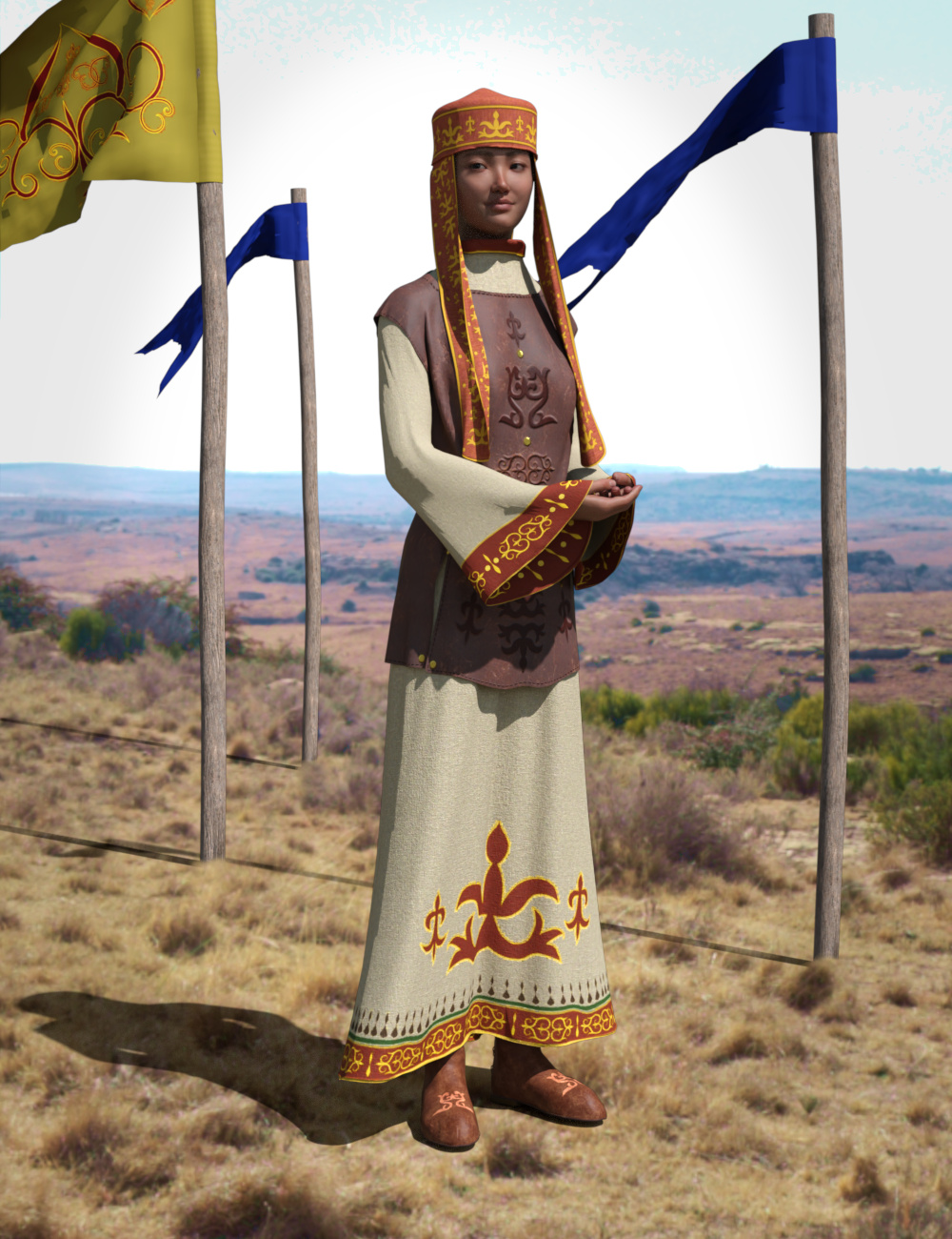 dForce Kazakh Costume for Genesis 9 by: Fantasyart3D, 3D Models by Daz 3D