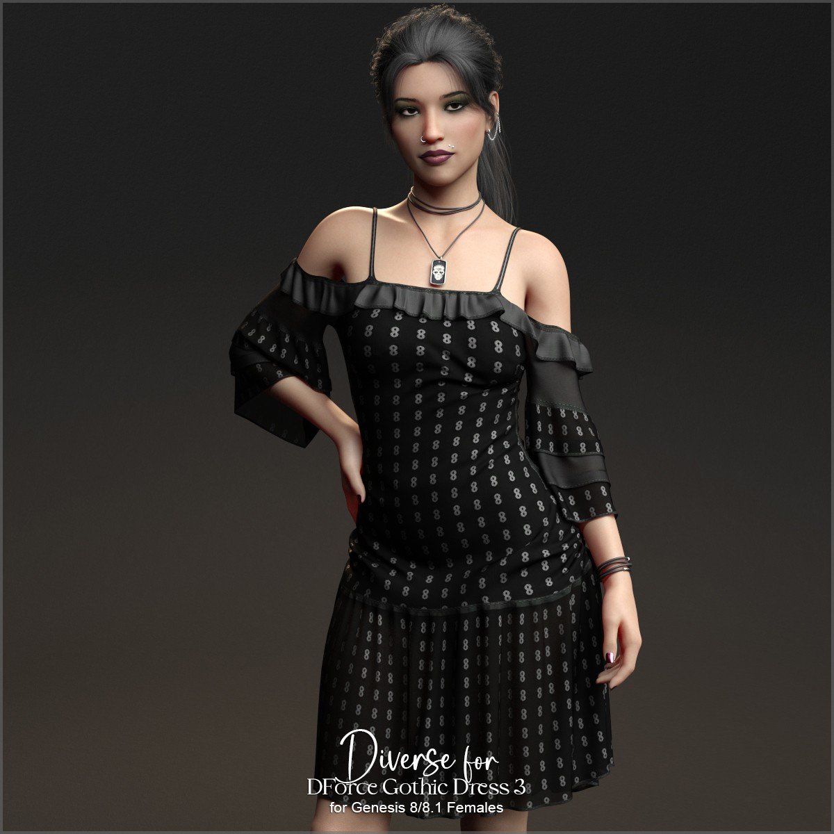 Diverse for D-Force Gothic Dress 3 for G8F and G8.1F | Daz 3D