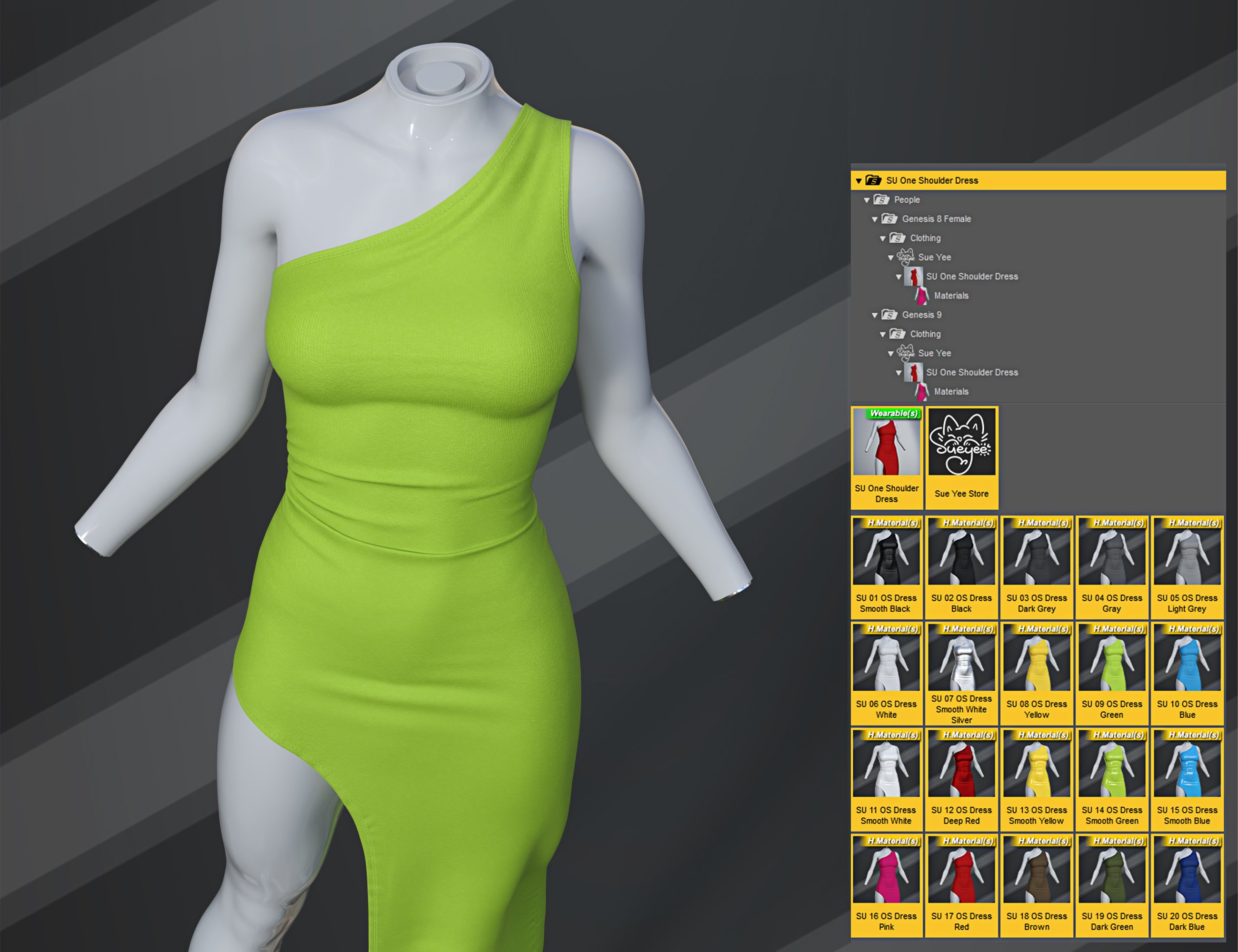 Dforce Su One Shoulder Dress For Genesis 9 8 1 And 8 Female Daz 3d