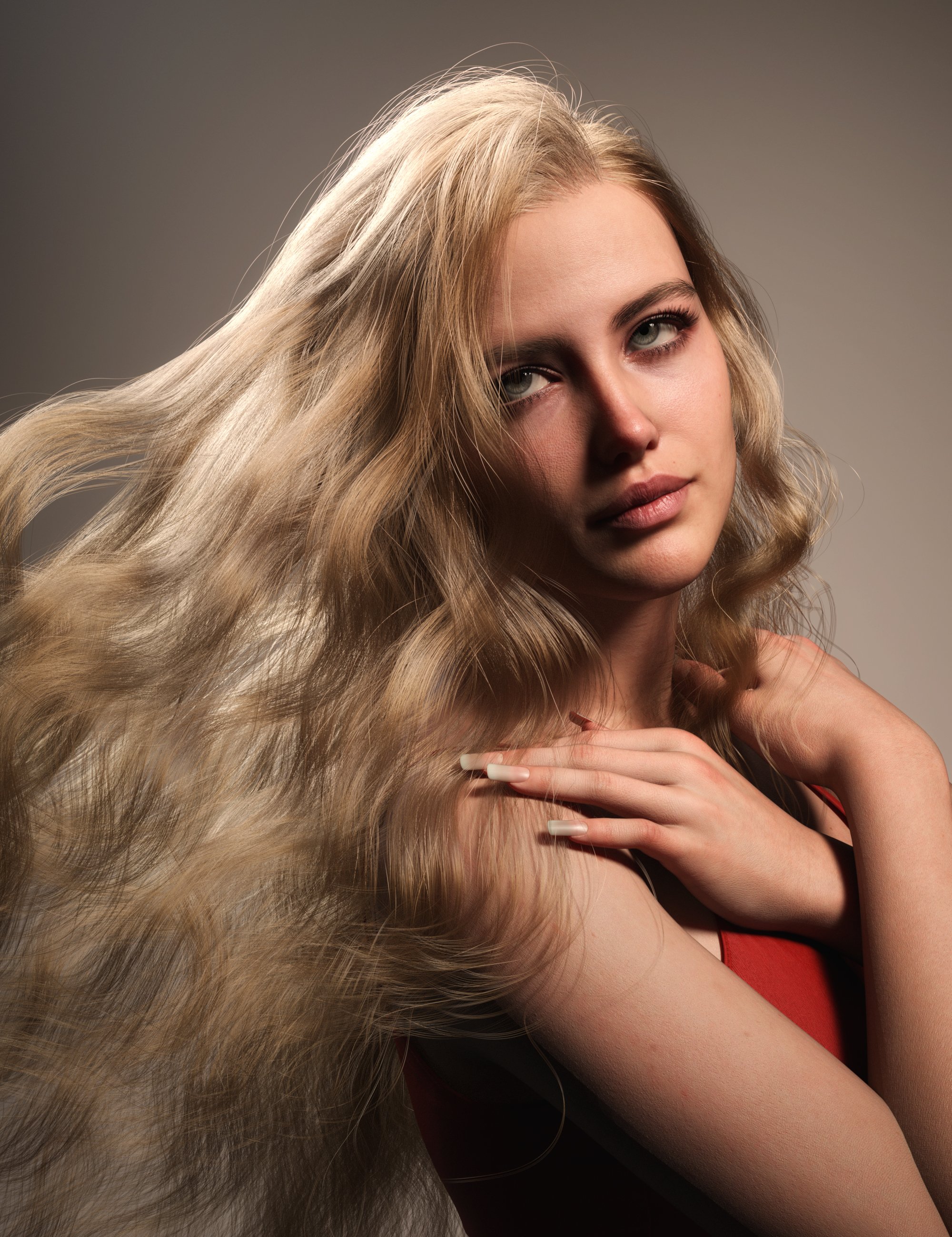 dForce FE Side Part Curly Long Hair for Genesis 9