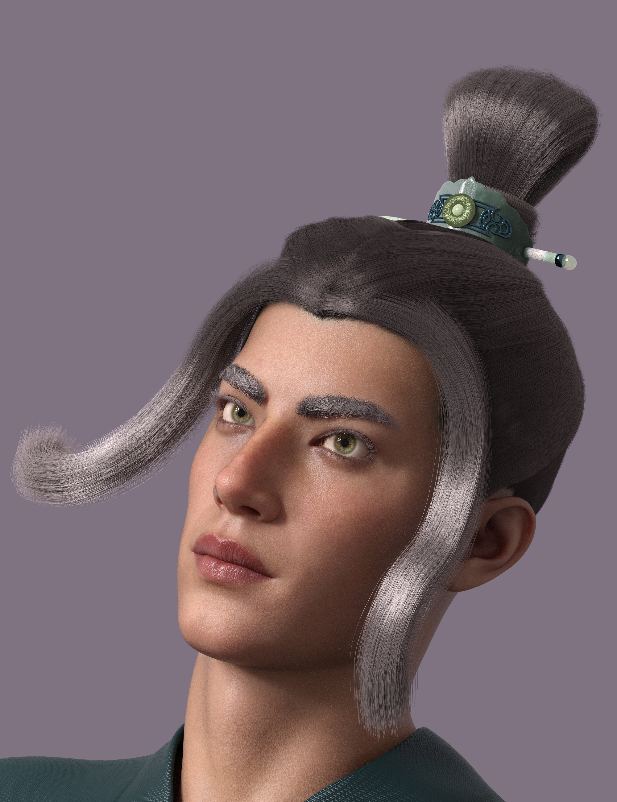 Immortal Heroes Zisheng Hair for Genesis 9, 8.1, and 8 by: Canary3d, 3D Models by Daz 3D