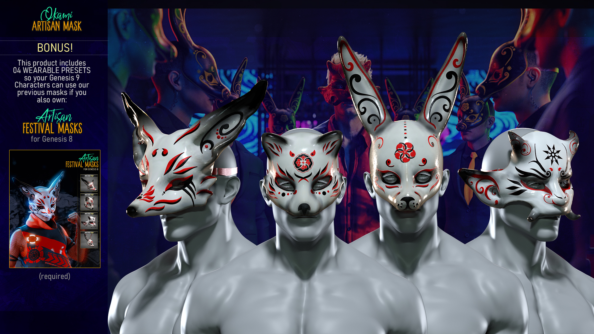 FPE Artisan Mask Okami for Genesis 8 and 9 | Daz 3D