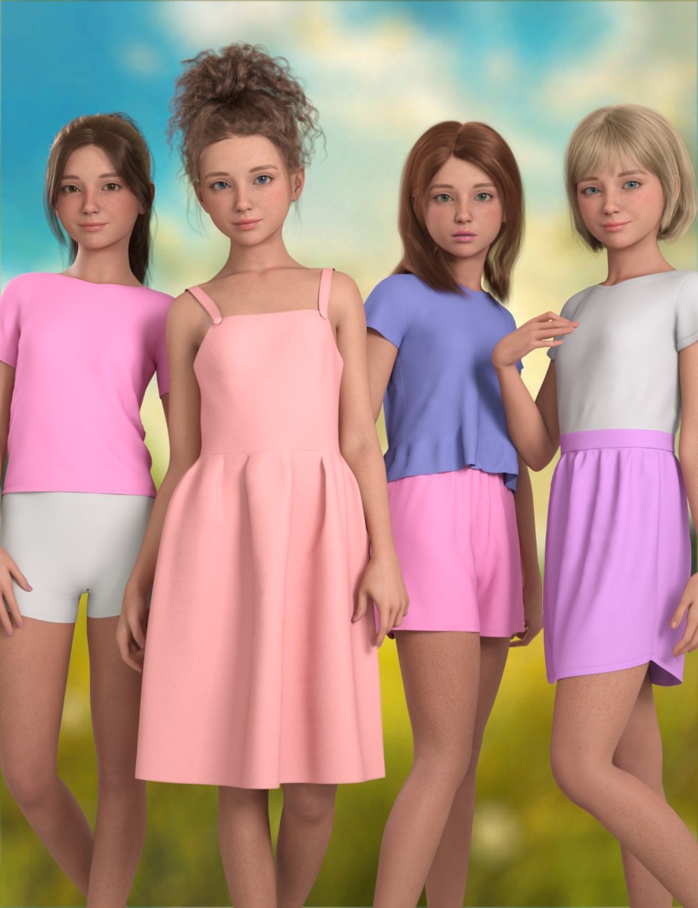 CHB dForce Pearl Kids Capsule Wardrobe for Genesis 9 by: Cherubit, 3D Models by Daz 3D