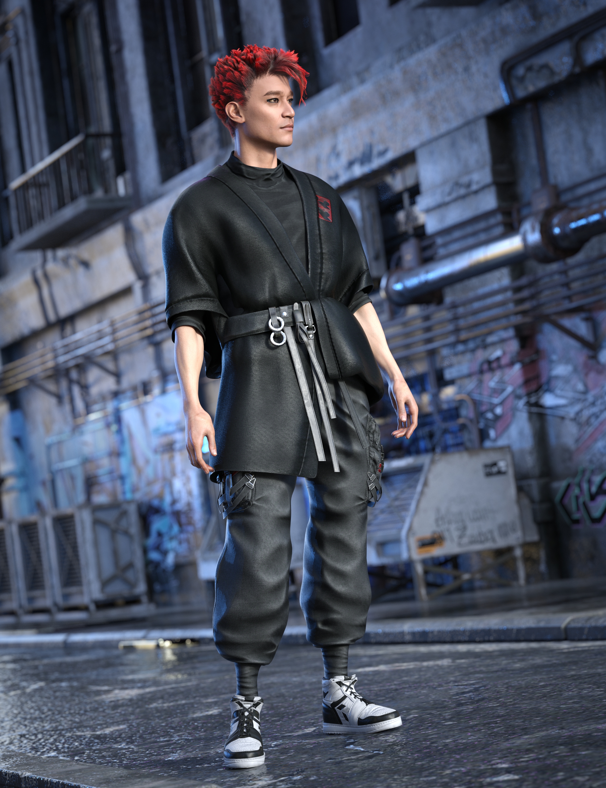 dForce Urban Samurai Outfit for Genesis 9 by: Barbara BrundonUmblefugly, 3D Models by Daz 3D