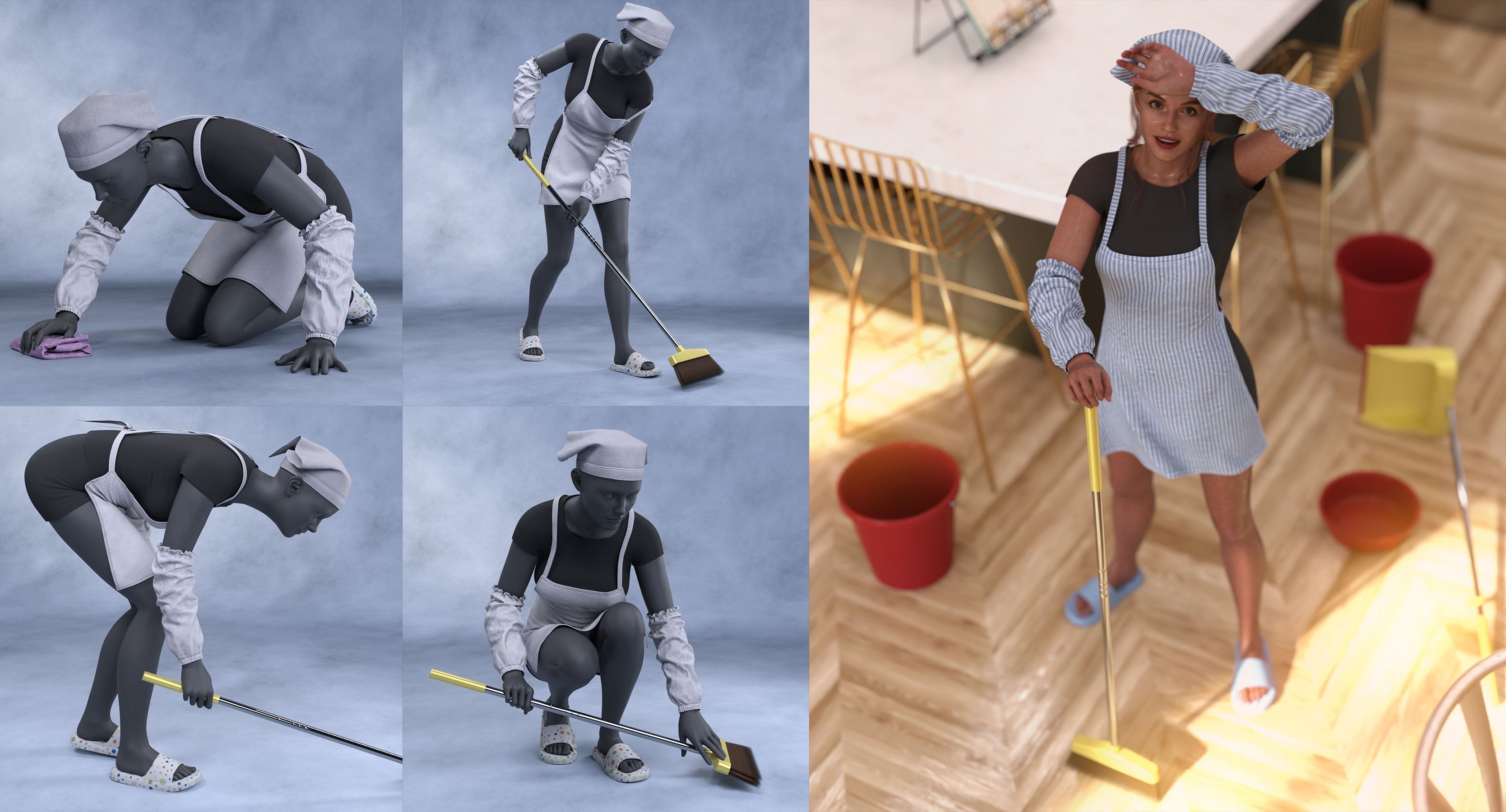 Cleaning Room Poses For Victoria 9 | Daz 3D
