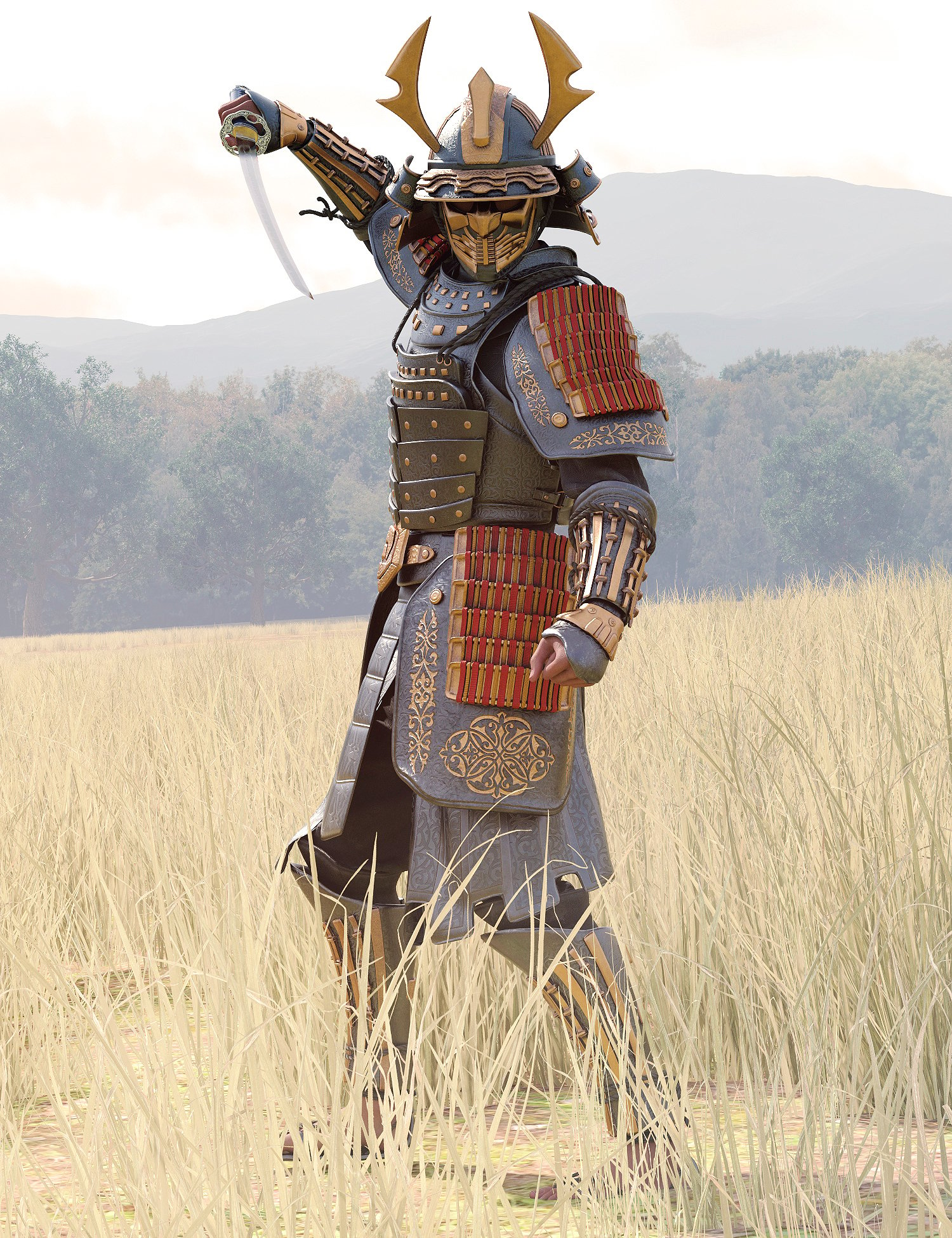 dForce Imperial Tech-Samurai Armor for Genesis 9 by: fjaa3d, 3D Models by Daz 3D