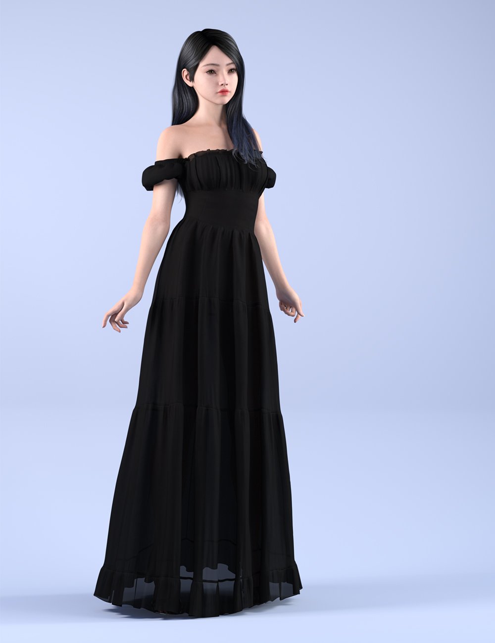 dForce HnC24 Off Shoulder Dress for Genesis 9 by: IH Kang, 3D Models by Daz 3D