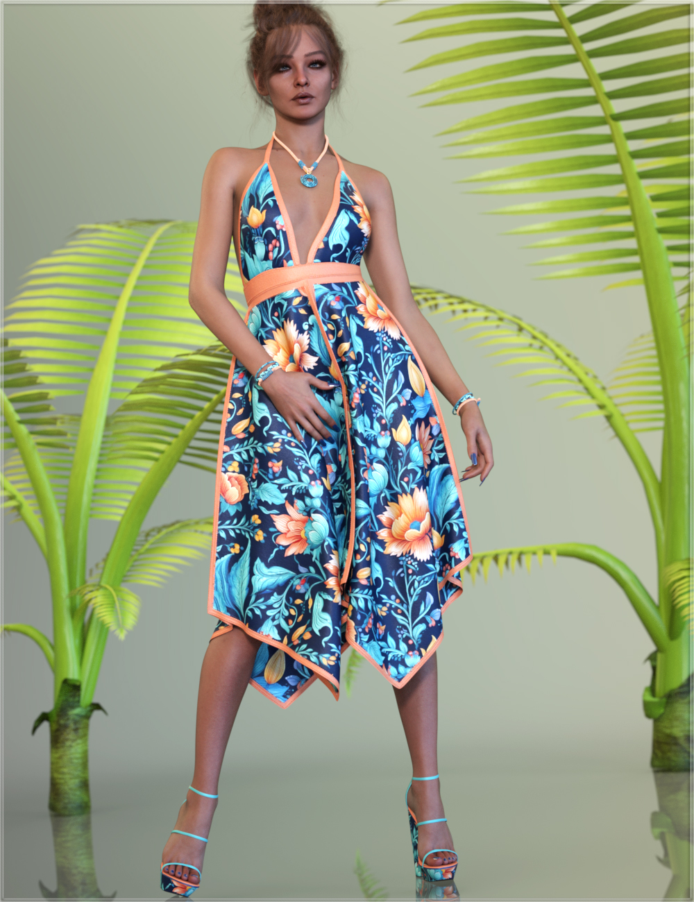 dForce Tropical Vibes Outfit for Genesis 9 by: Nikisatez, 3D Models by Daz 3D