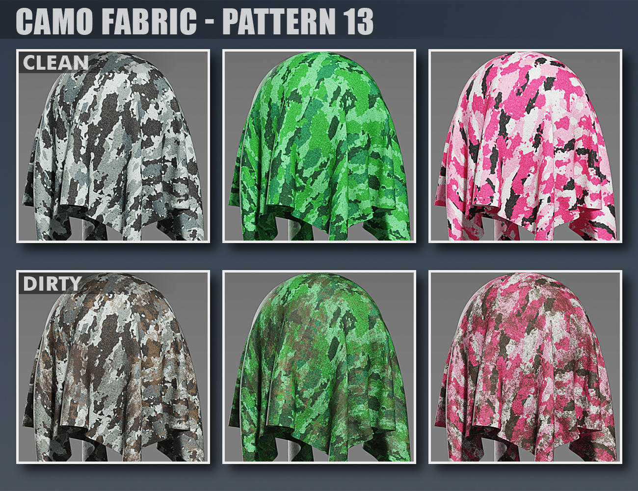 DD PBR Camo Fabric Shaders for Iray Vol 3