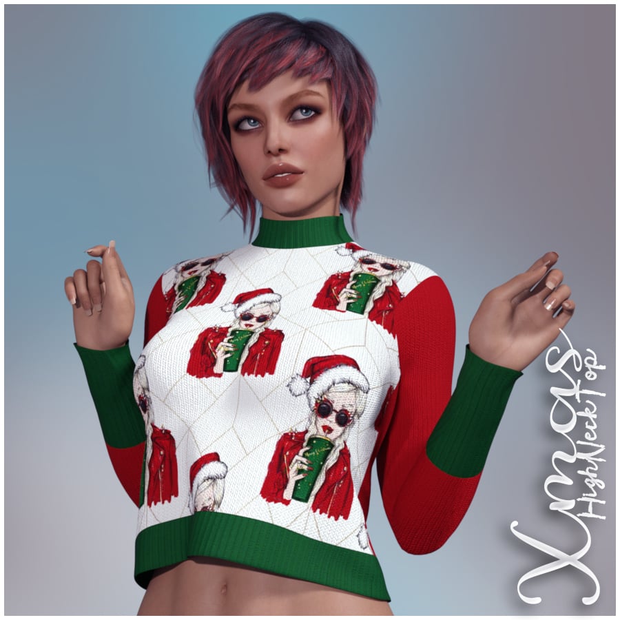 XMas High Neck Top G8F by: alexaana, 3D Models by Daz 3D