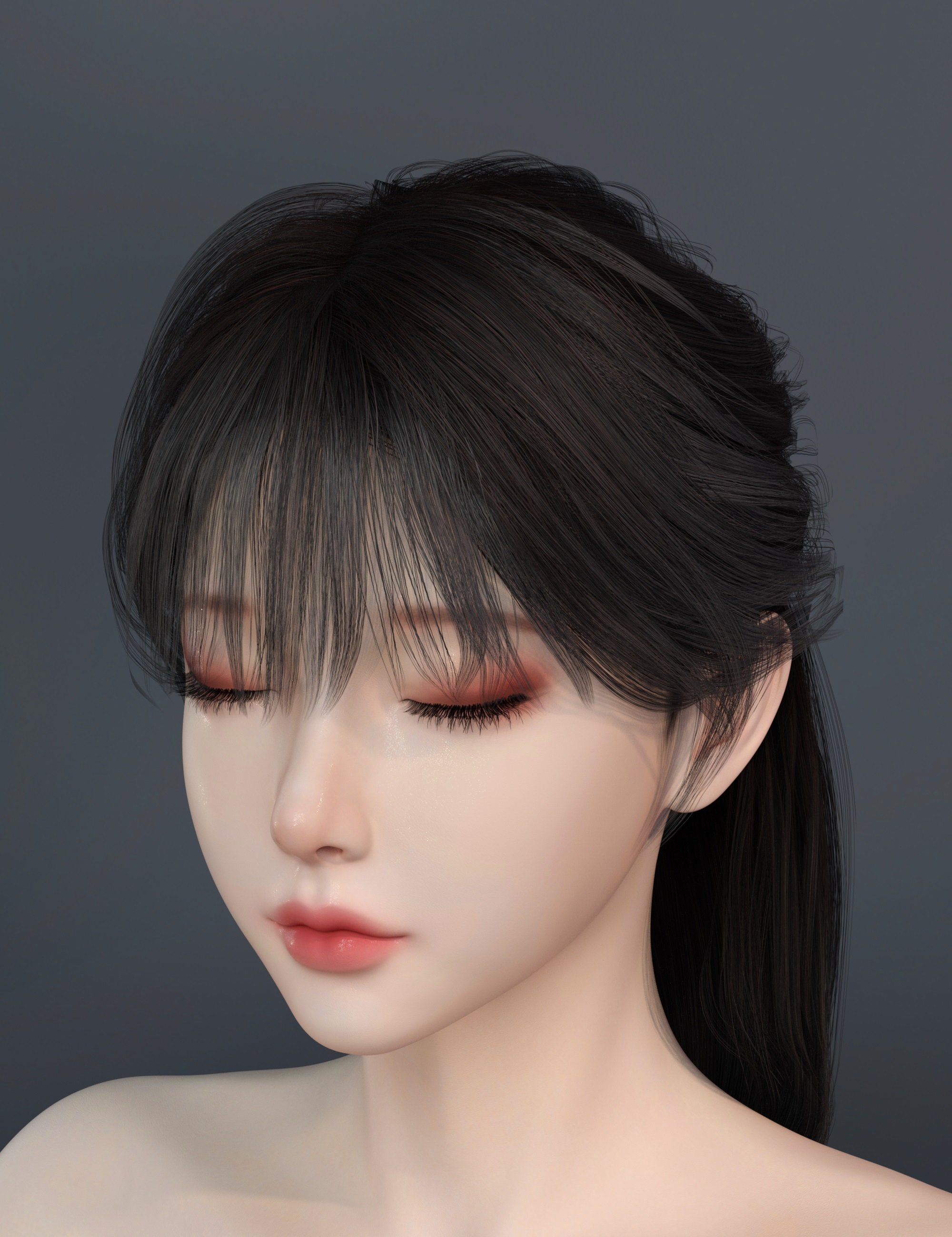 Noki Half-Up Bun with Bangs for Genesis 9 by: Noki Saki, 3D Models by Daz 3D