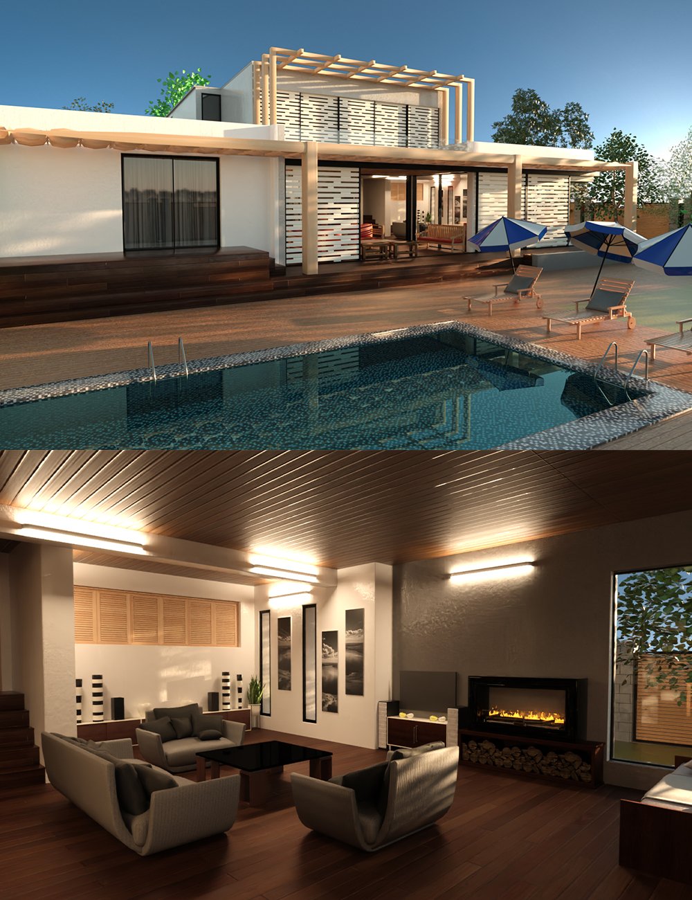 Modern Minimalist Villa with Pool by: clacydarch, 3D Models by Daz 3D