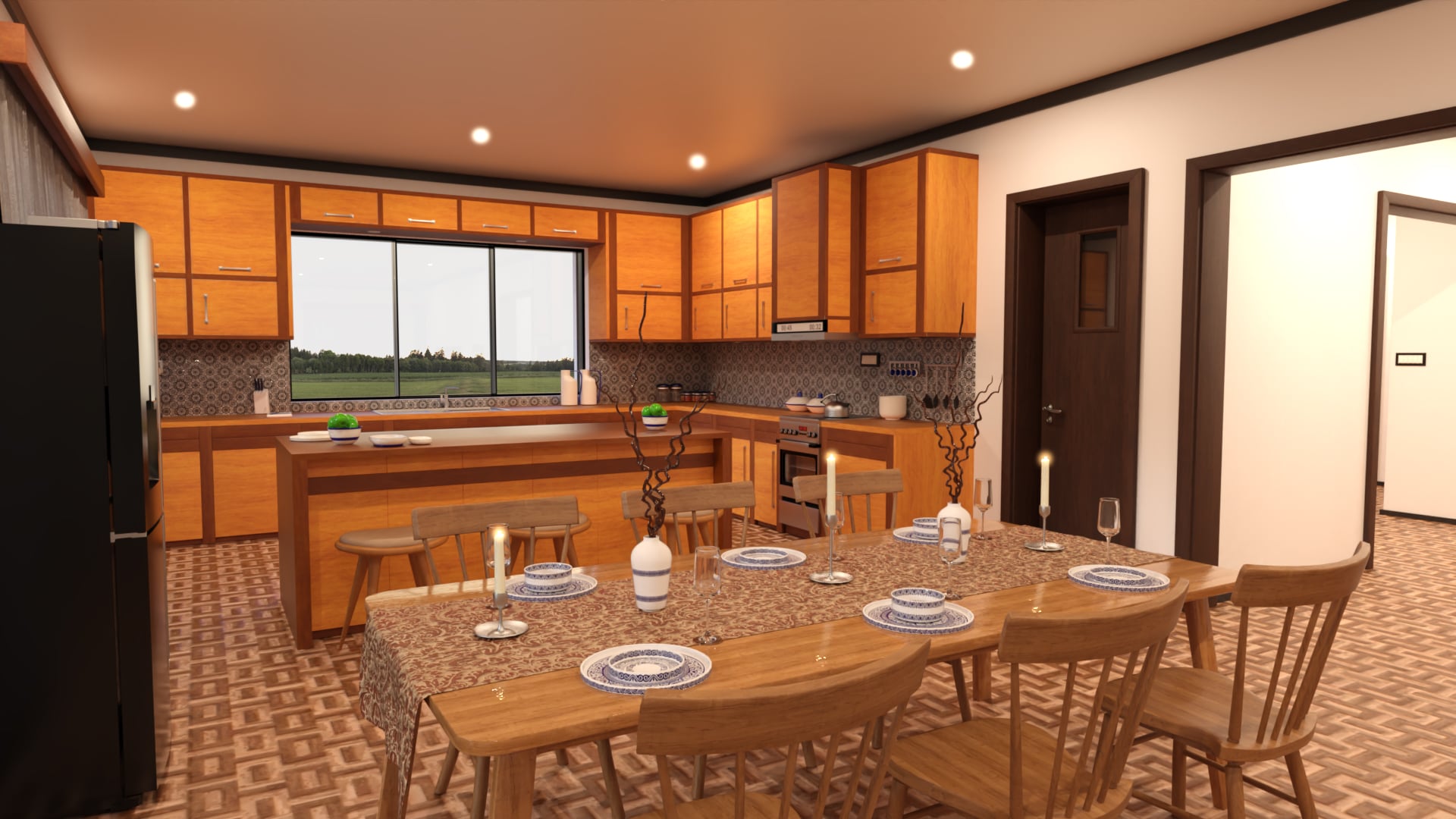 Modern Open Concept Living and Kitchen Space Daz 3D