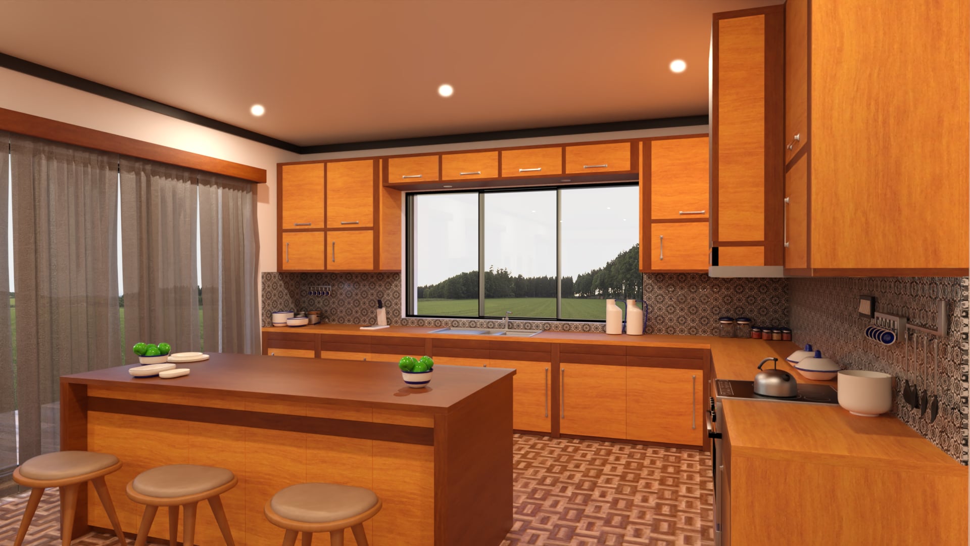 Modern Open Concept Living and Kitchen Space Daz 3D