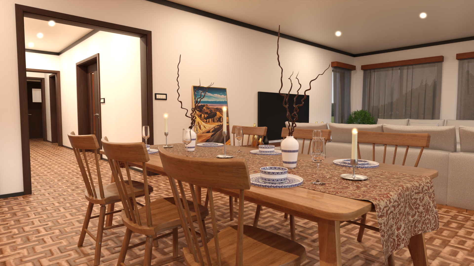 Modern Open Concept Living and Kitchen Space | Daz 3D