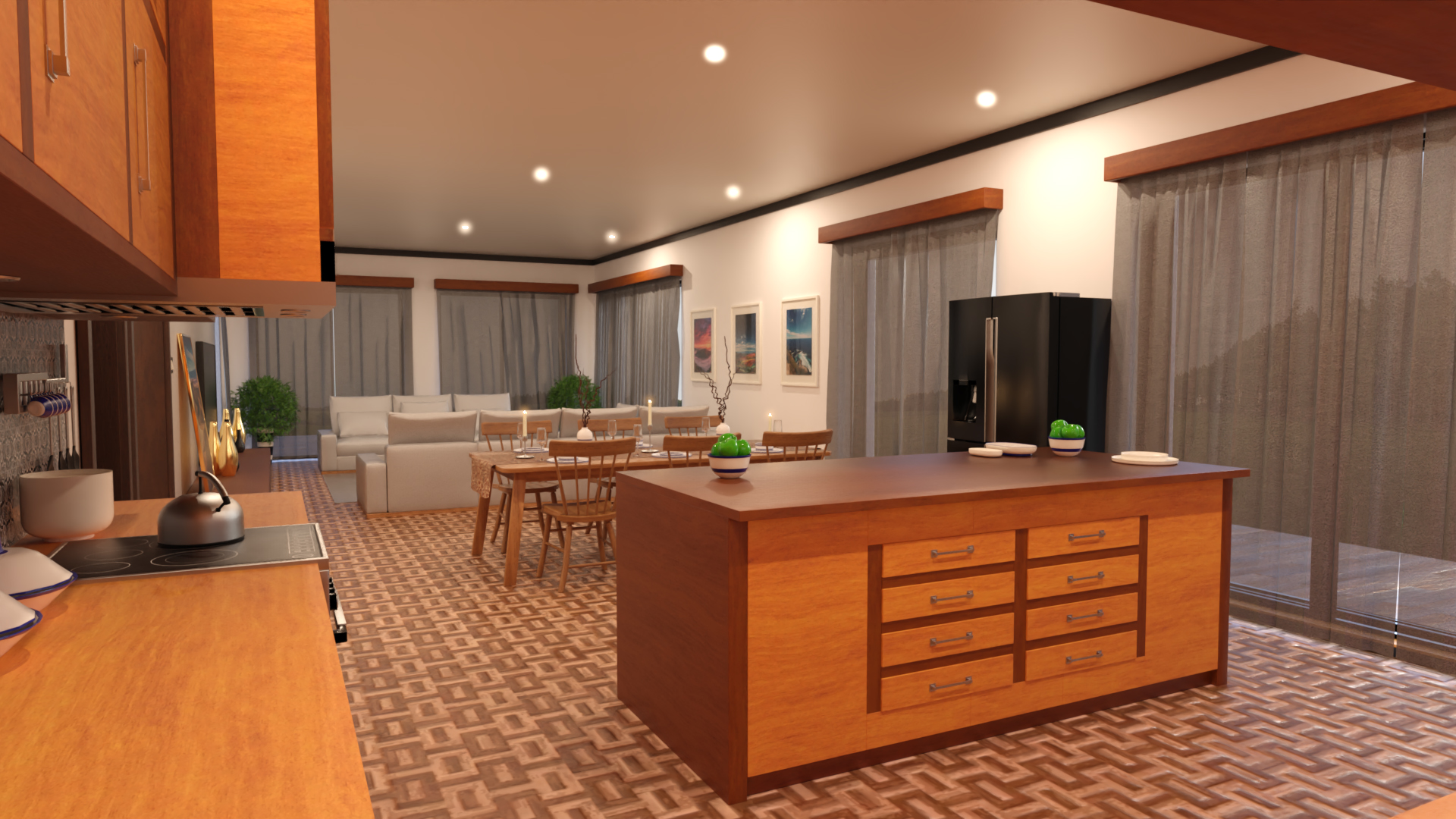 Modern Open Concept Living and Kitchen Space | Daz 3D