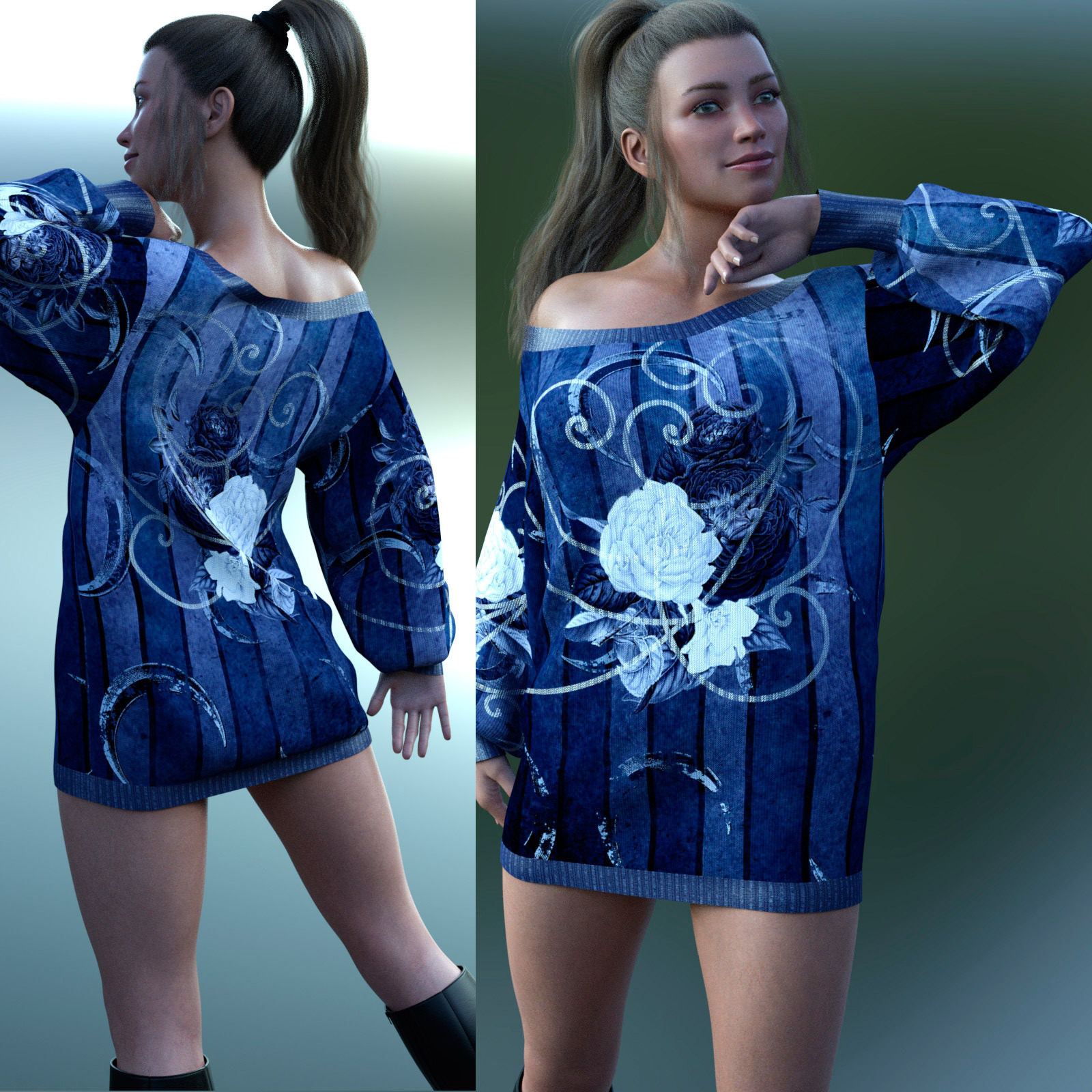 Night Rose for Roxy Sweatshirt Dress for G8Fx | Daz 3D