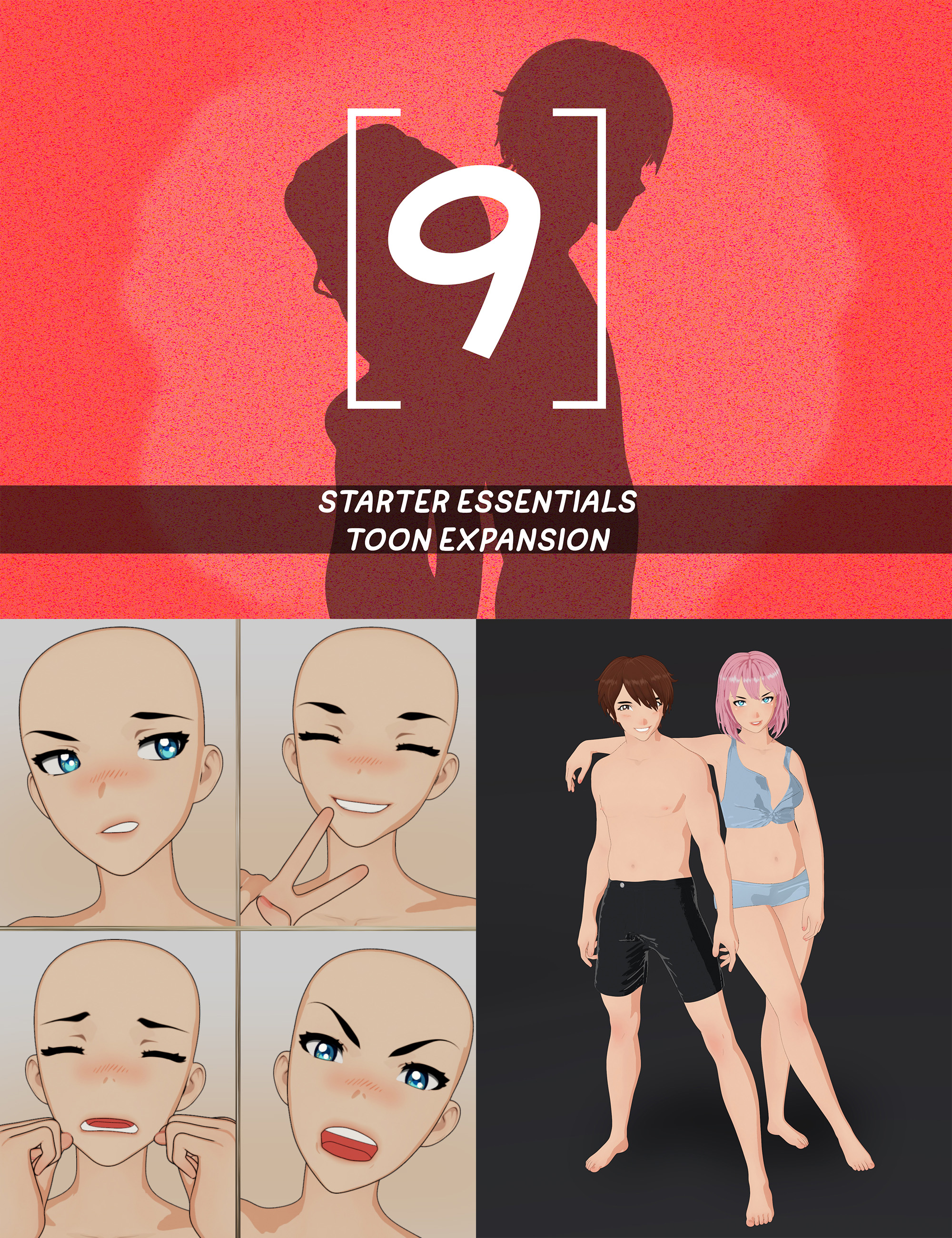 Genesis 9 Toon Essential Shapes Bundle by: , 3D Models by Daz 3D