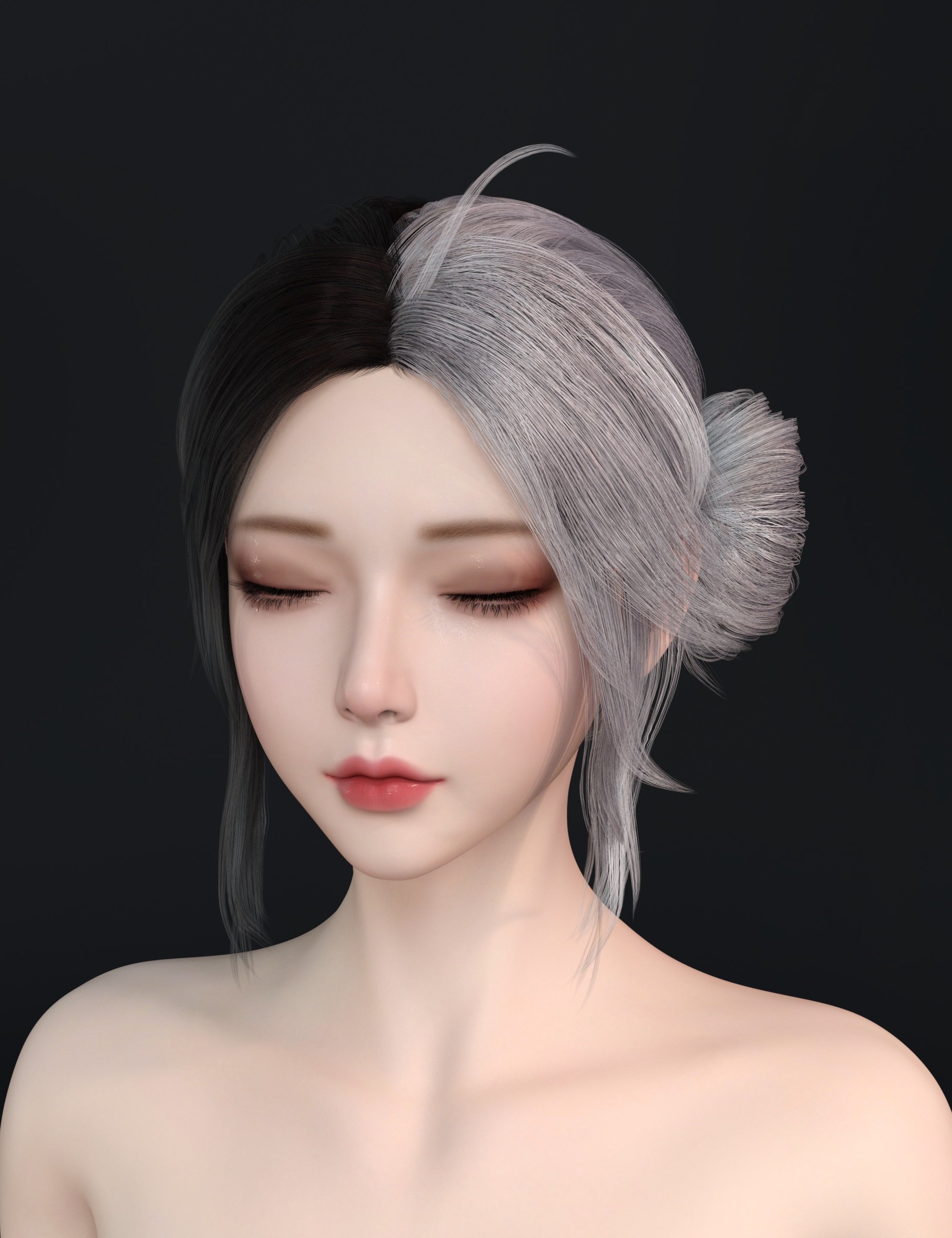 Noki Dual-Tone Low Bun Hair for Genesis 9 by: Noki Saki, 3D Models by Daz 3D