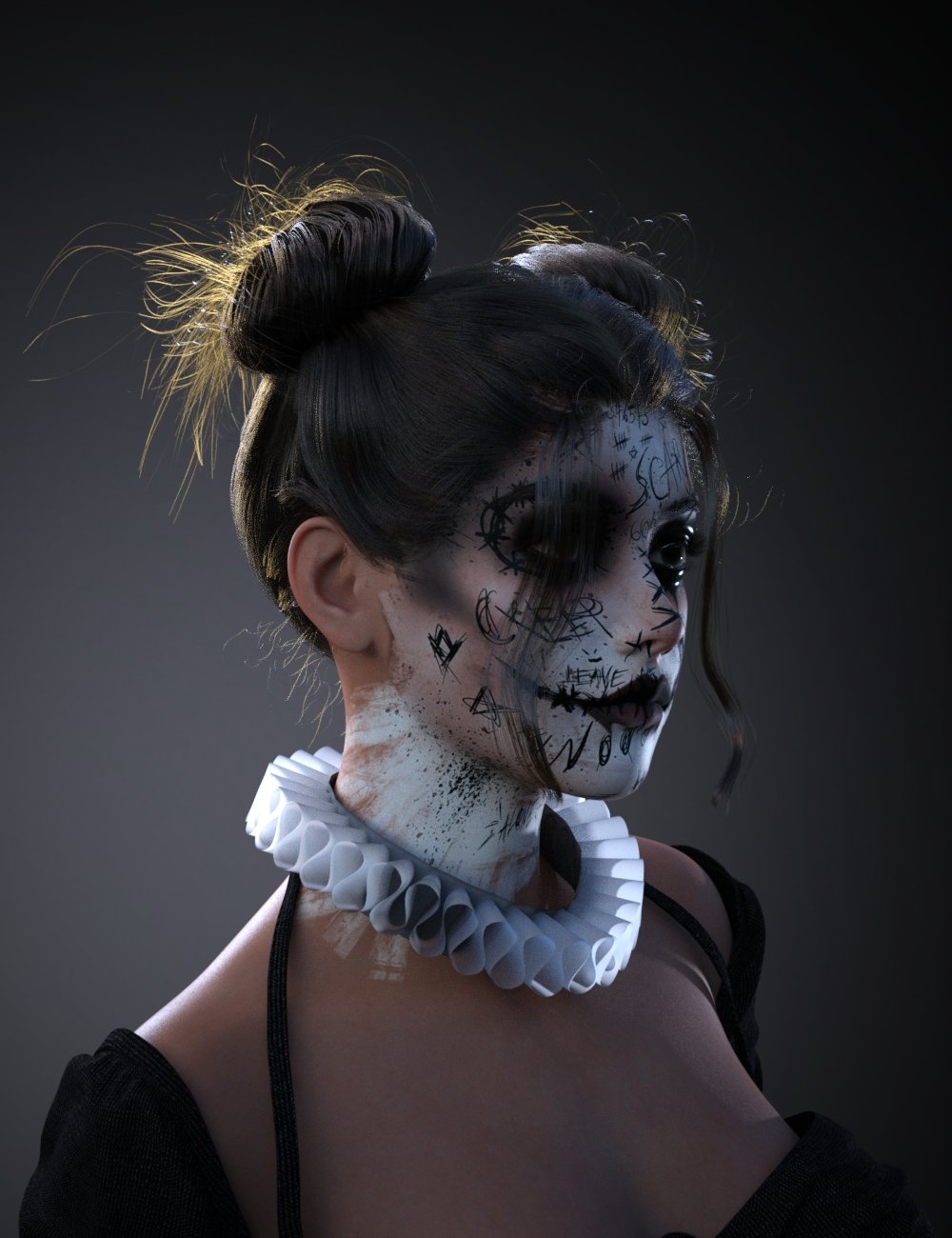 dForce Scary Mary Double Buns Hair for Genesis 9