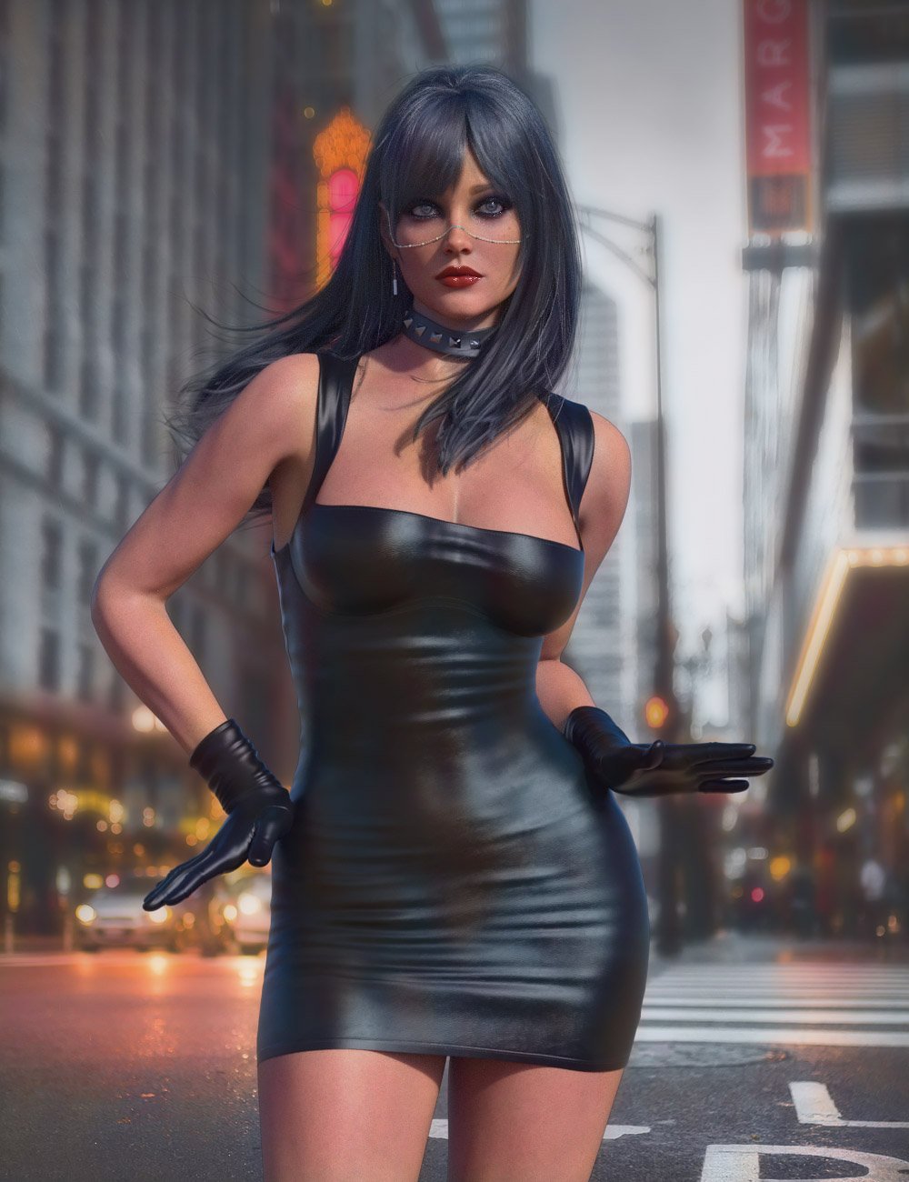 Stefania Leather Dress for Genesis 9 by: Rhiannon, 3D Models by Daz 3D