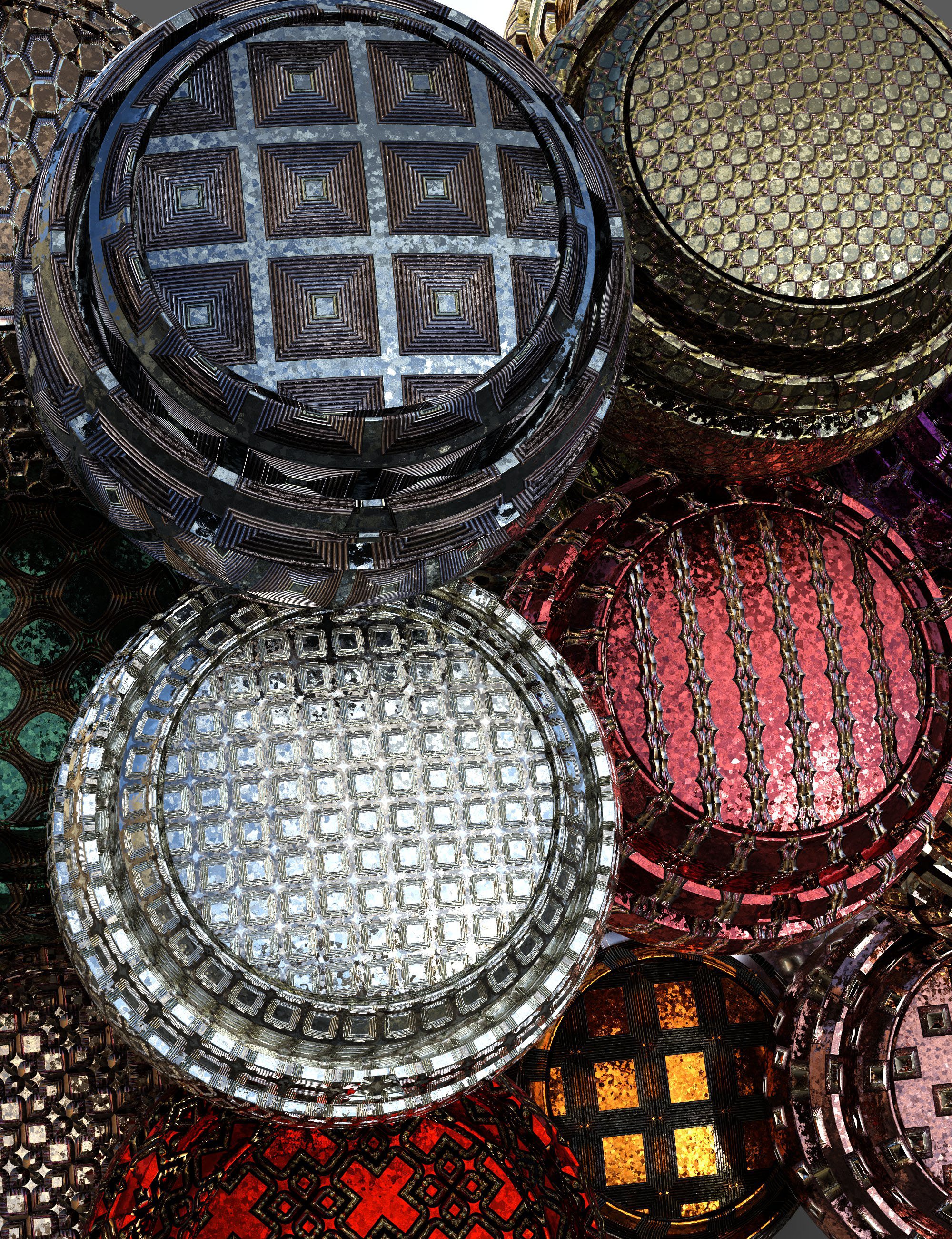 Patterned Metal Iray Shaders by: Nelmi, 3D Models by Daz 3D