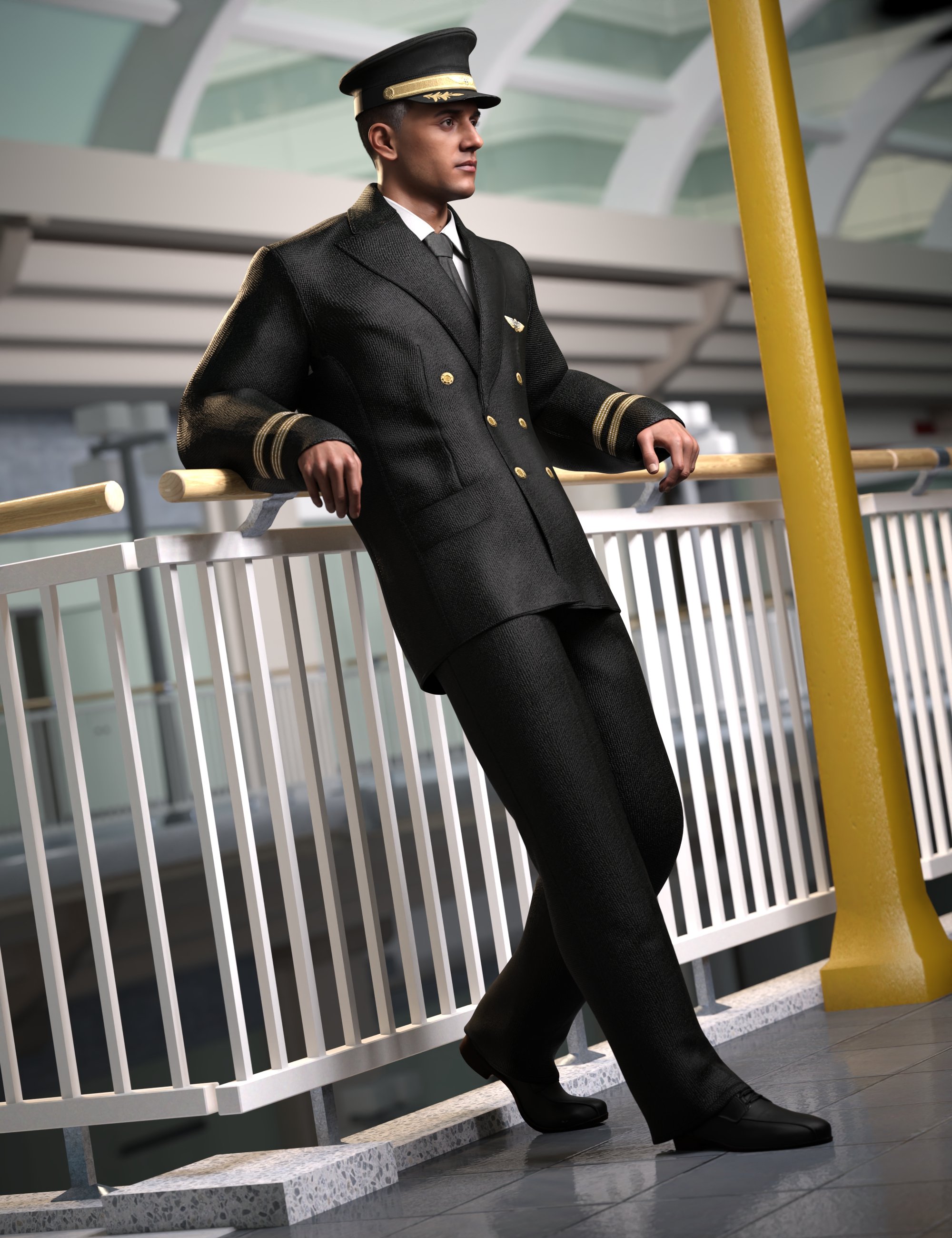 dForce Commercial Pilot Outfit for Genesis 9 by: Barbara Brundon, 3D Models by Daz 3D