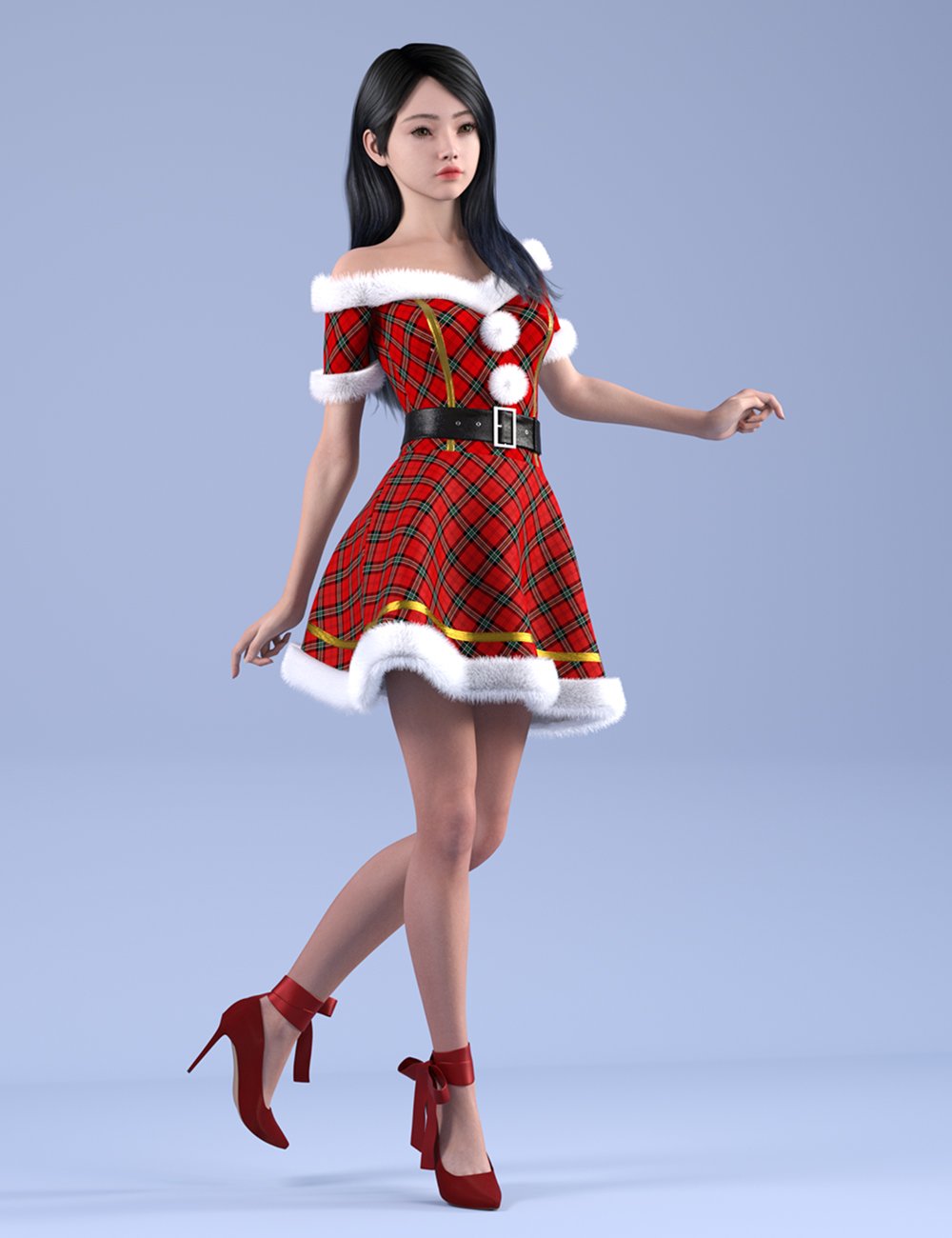 dForce HnC24 Santa Dress Outfits for Genesis 9 by: IH Kang, 3D Models by Daz 3D