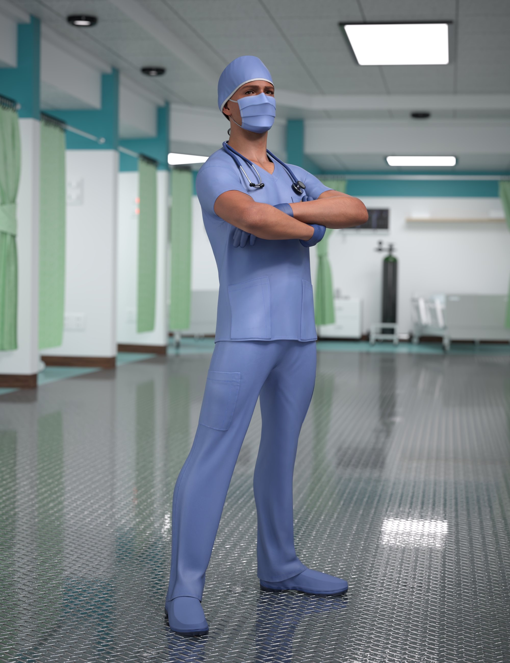 dForce Surgical Scrubs for Genesis 9 by: Mada, 3D Models by Daz 3D