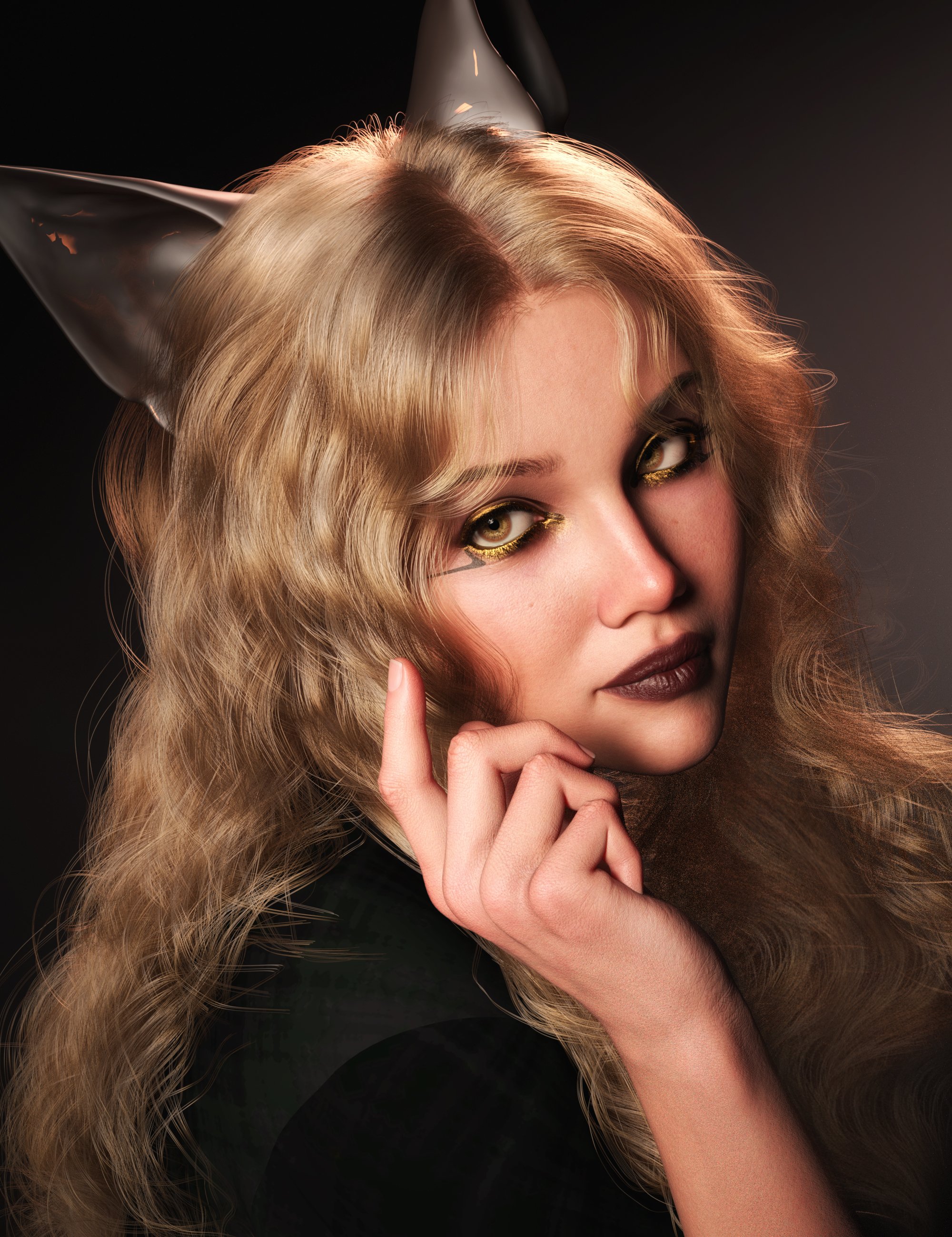 dForce FE Strand-Based Curly Long Hair for Genesis 9 by: FeSoul, 3D Models by Daz 3D
