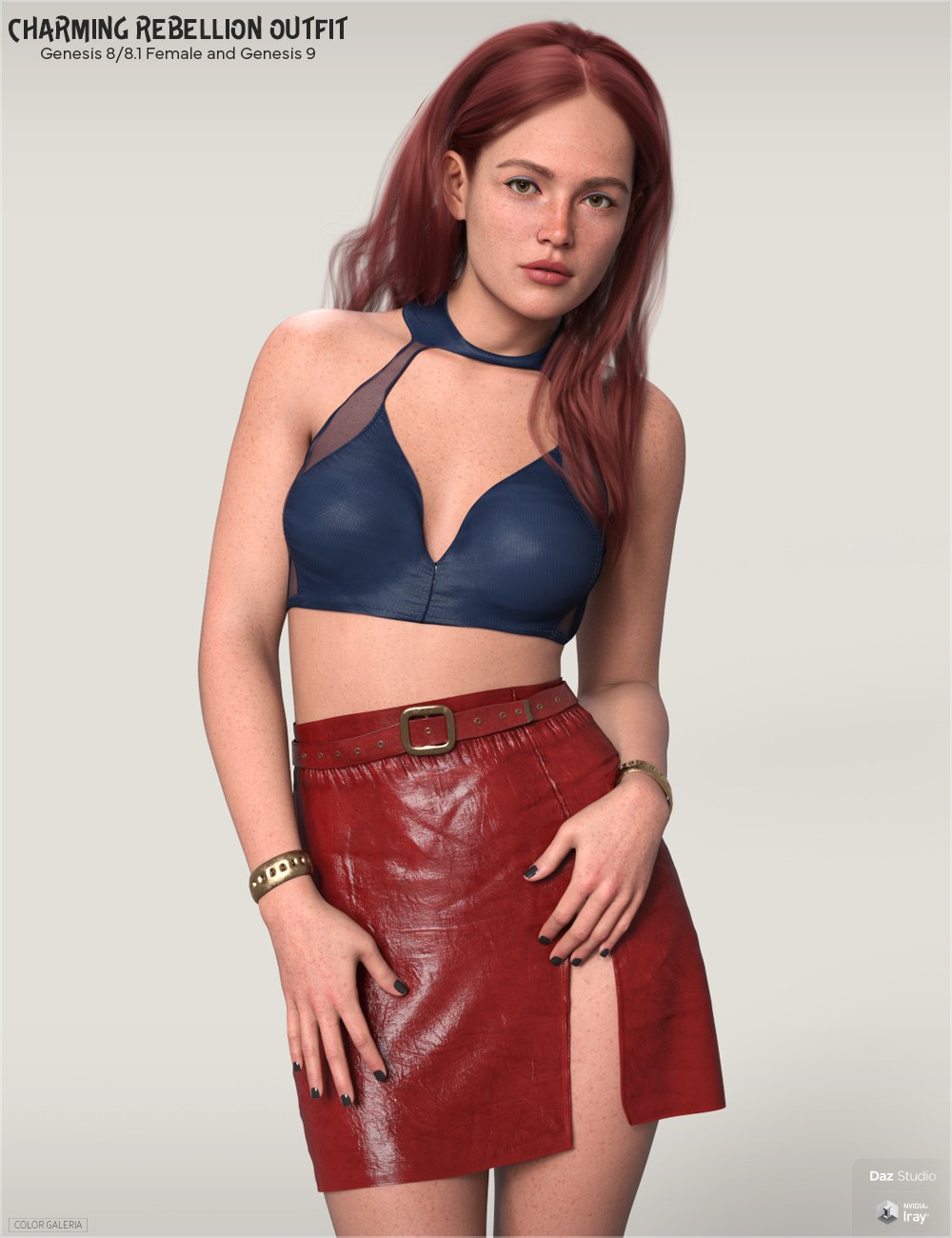 CGI Charming Rebellion Outfit for Genesis 8/8.1 Female and G9 by: Color Galeria, 3D Models by Daz 3D