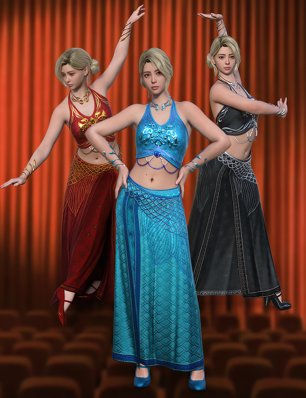 dForce Oriental Traditional Dress Outfit for Genesis 9 by: sjdlkad, 3D Models by Daz 3D