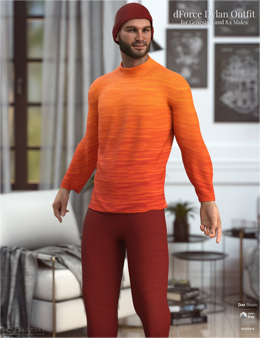 dForce Dylan Outfit for Genesis 8 and 8.1 Males by: Color Galeria, 3D Models by Daz 3D