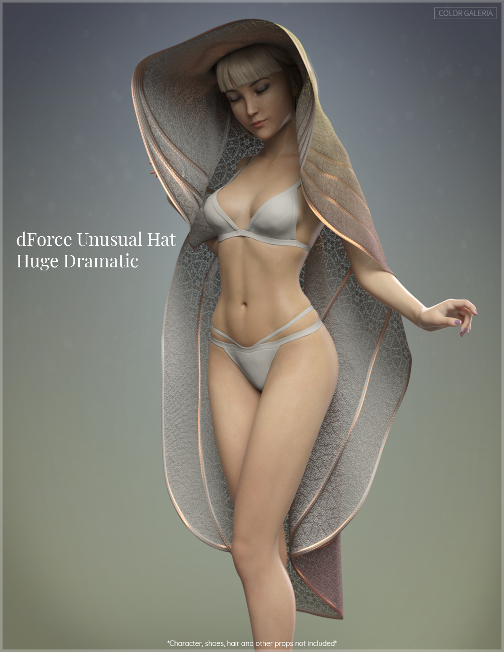 dForce - Unusual Hat - Huge Dramatic G8F by: Color Galeria, 3D Models by Daz 3D