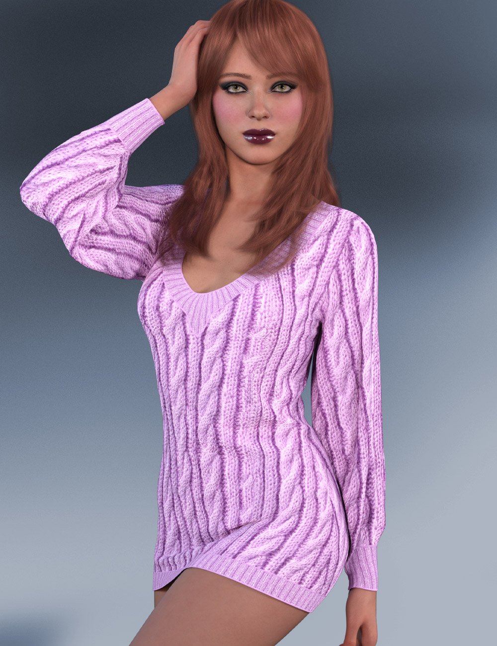 dforce Autumn Breeze Sweater Dress Genesis 9 by: Kaleya, 3D Models by Daz 3D